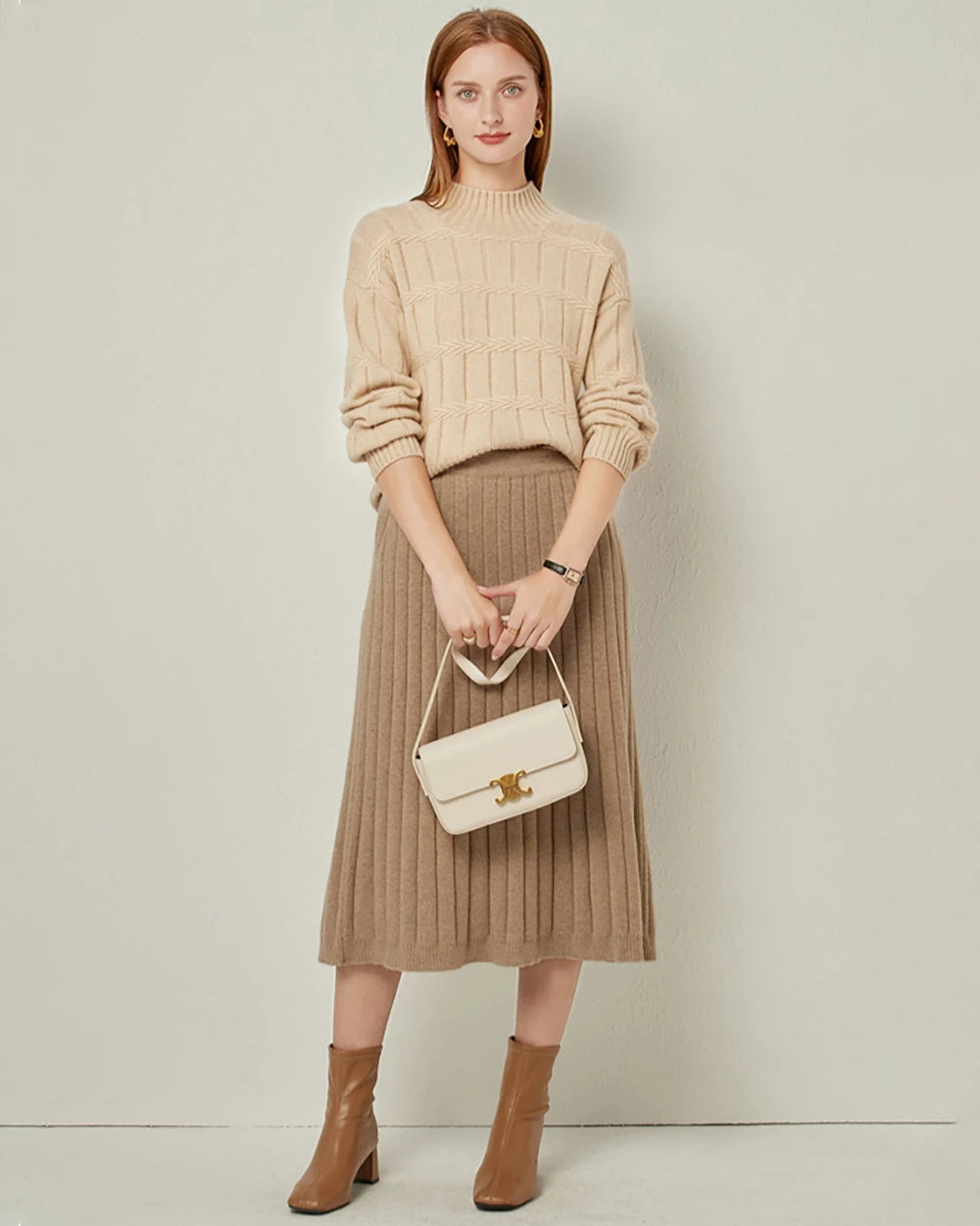 Luxury Textured Mock Neck Cashmere Sweater for Women - Soft & Warm Winter Pullover - Perfect for Office, Date Night & Holiday Outfits