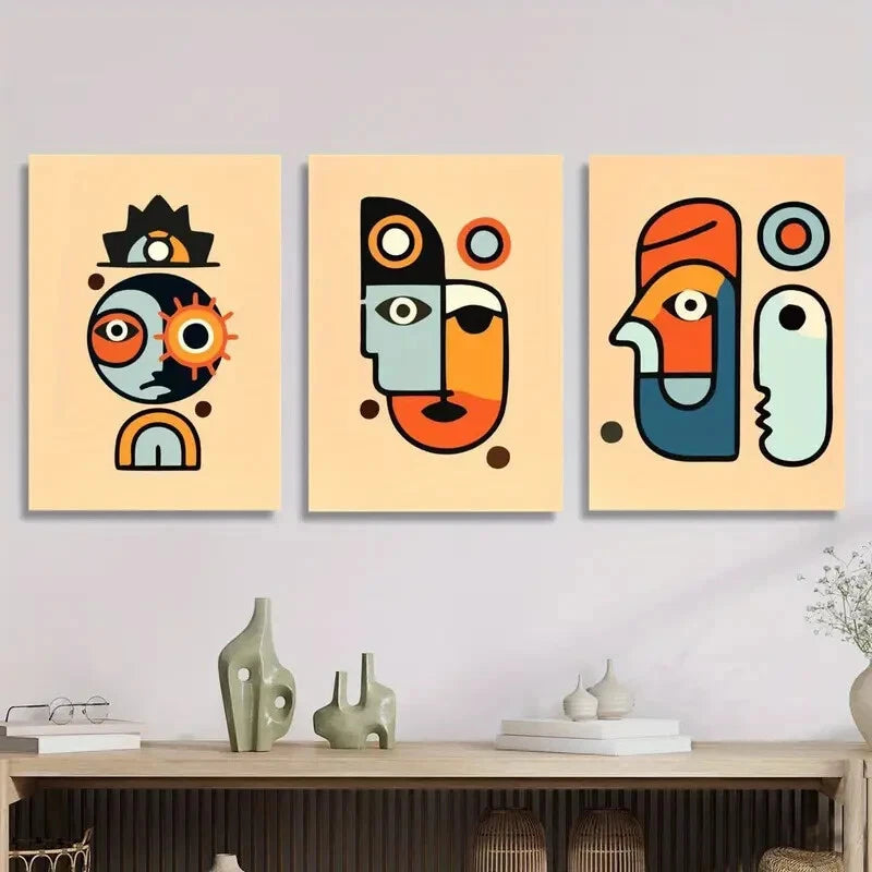 3-Piece Bohemian Abstract Art Metal Print Wall Decor - Ready to Hang Canvas Artwork for Living Room, Bedroom & Office