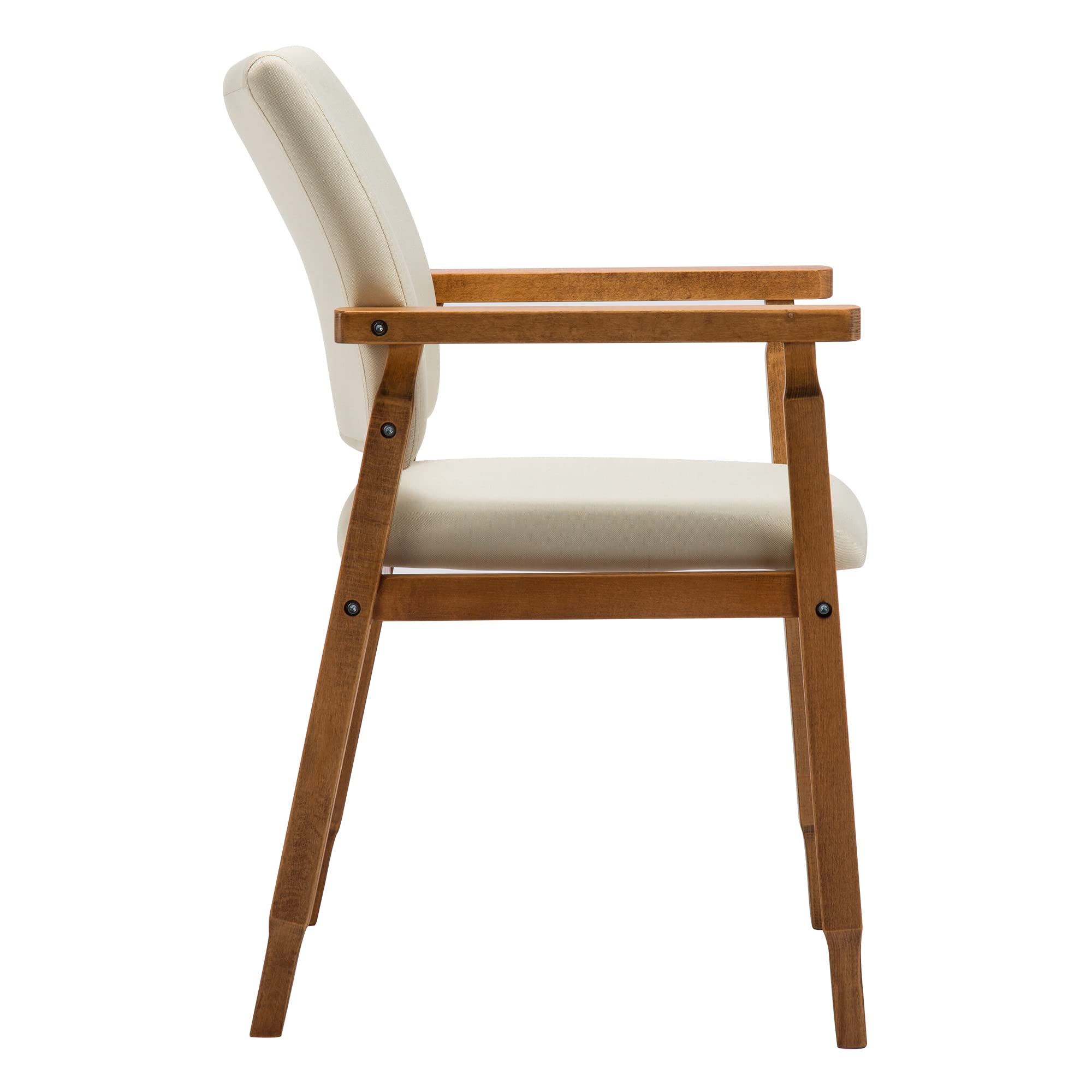 Set of 4 Walnut Dining Chairs with Wooden Arms and Legs - Beige Living Room Decor Furniture for Dining Room, Kitchen, or Home Office