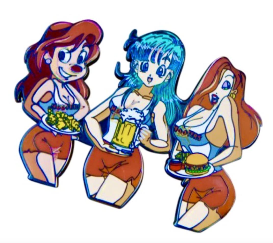 Hooters Enamel Pin - 2 Inch Zinc Alloy Lapel Pin - Funny & Sexy 90s Cartoon Movie Badge - Anime & Goofy Collectible Pins - Perfect for Jackets, Backpacks & Hat Decorations