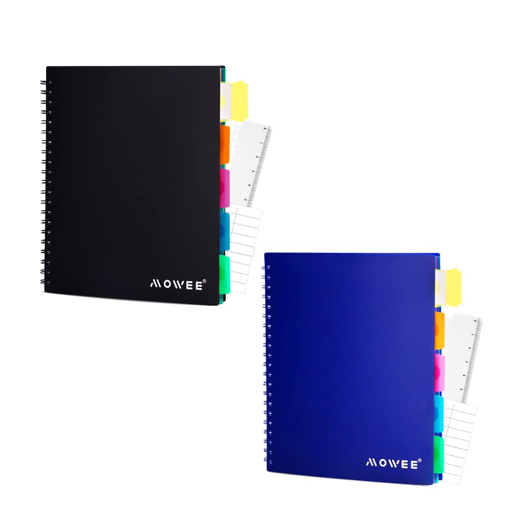 Premium 2-Pack 5-Subject Spiral Notebooks - College Ruled with Dividers, Pockets & Labeled Tabs, Includes 11