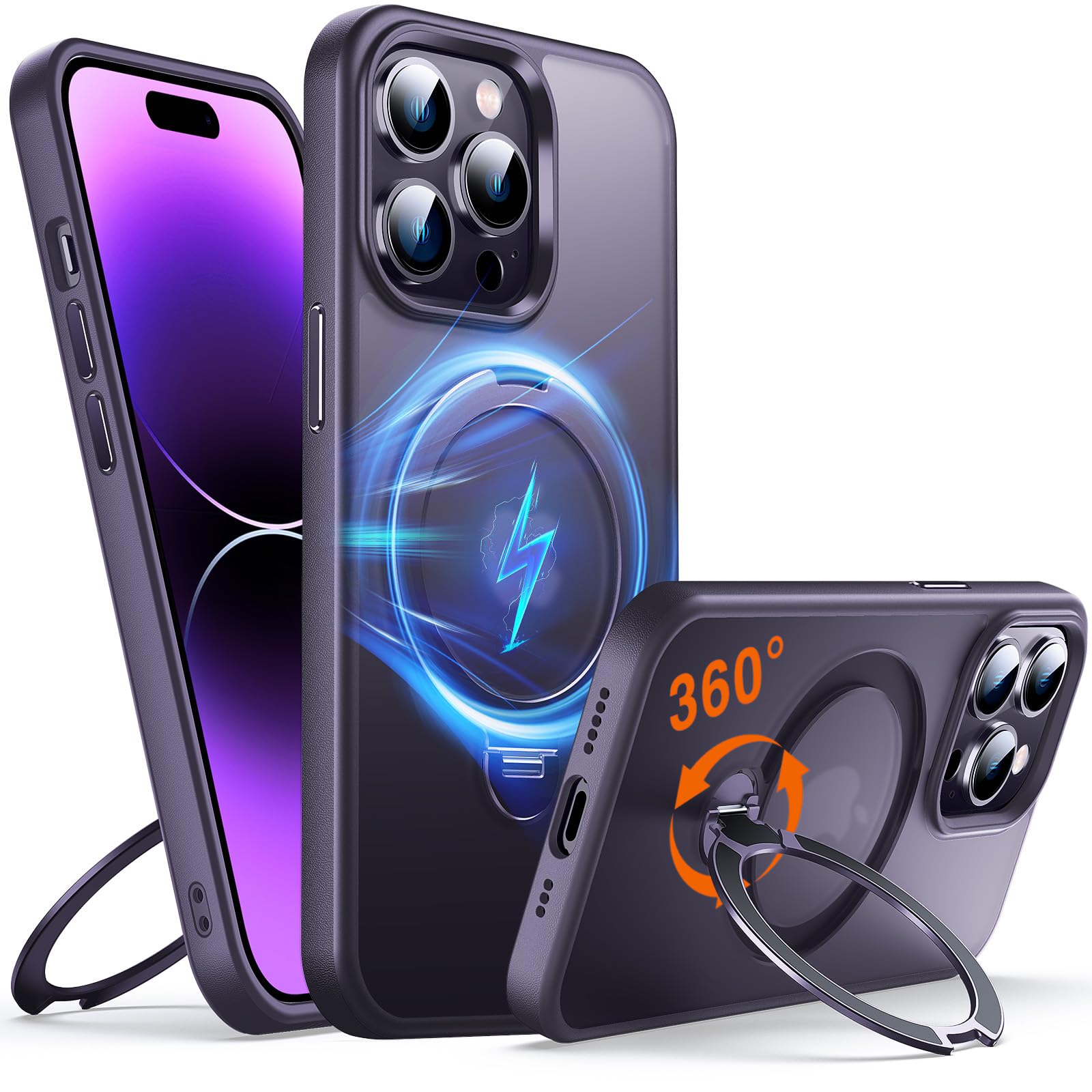 360° Magnetic O-Ring Stand Case for iPhone 13 Pro Max - Purple | Military Shockproof & MagSafe Compatible | Perfect for Hands-Free Viewing