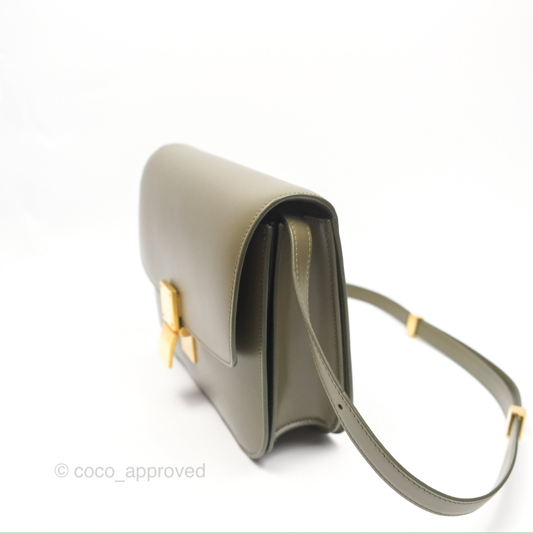 Celine Medium Classic Box Bag in Dark Olive Green Box Calfskin with Gold Hardware - Perfect for Work, Travel & Everyday Luxury