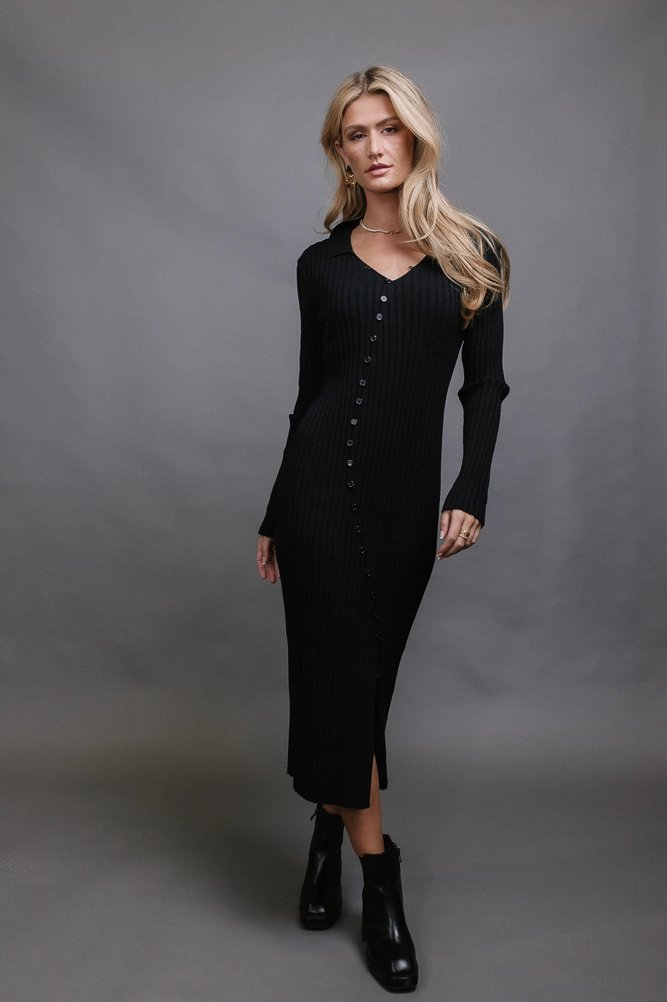 Larissa Ribbed Black Dress for Women - Elegant & Stylish Outfit for Parties, Dates & Office Wear | Final Sale