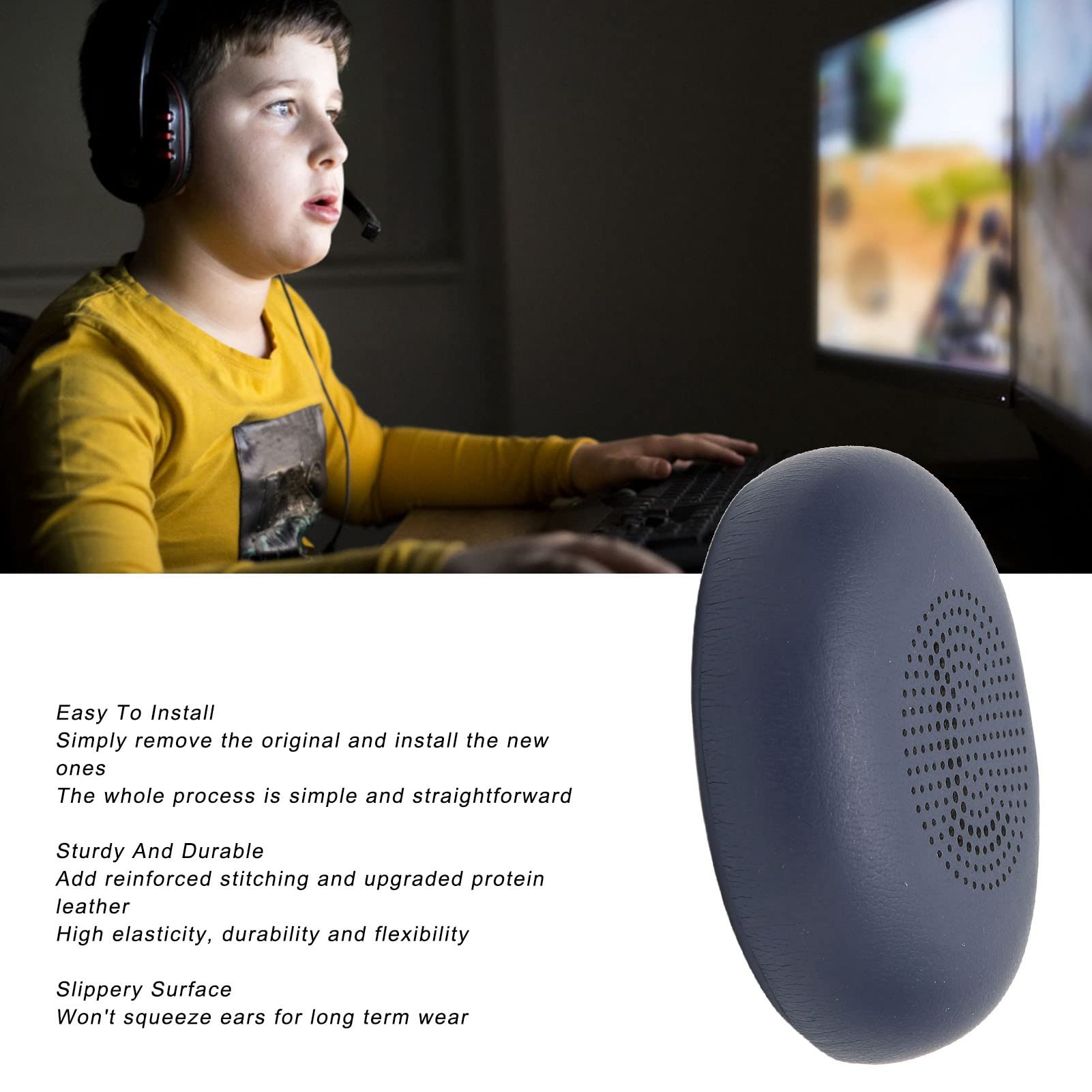 Kelepu Replacement Earpads for Jabra Elite 45h & Evolve2 65 MS UC Headphones - Premium Protein Leather Ear Cushions (Navy Blue) | Comfortable Noise Isolation for Office, Gaming & Travel Use