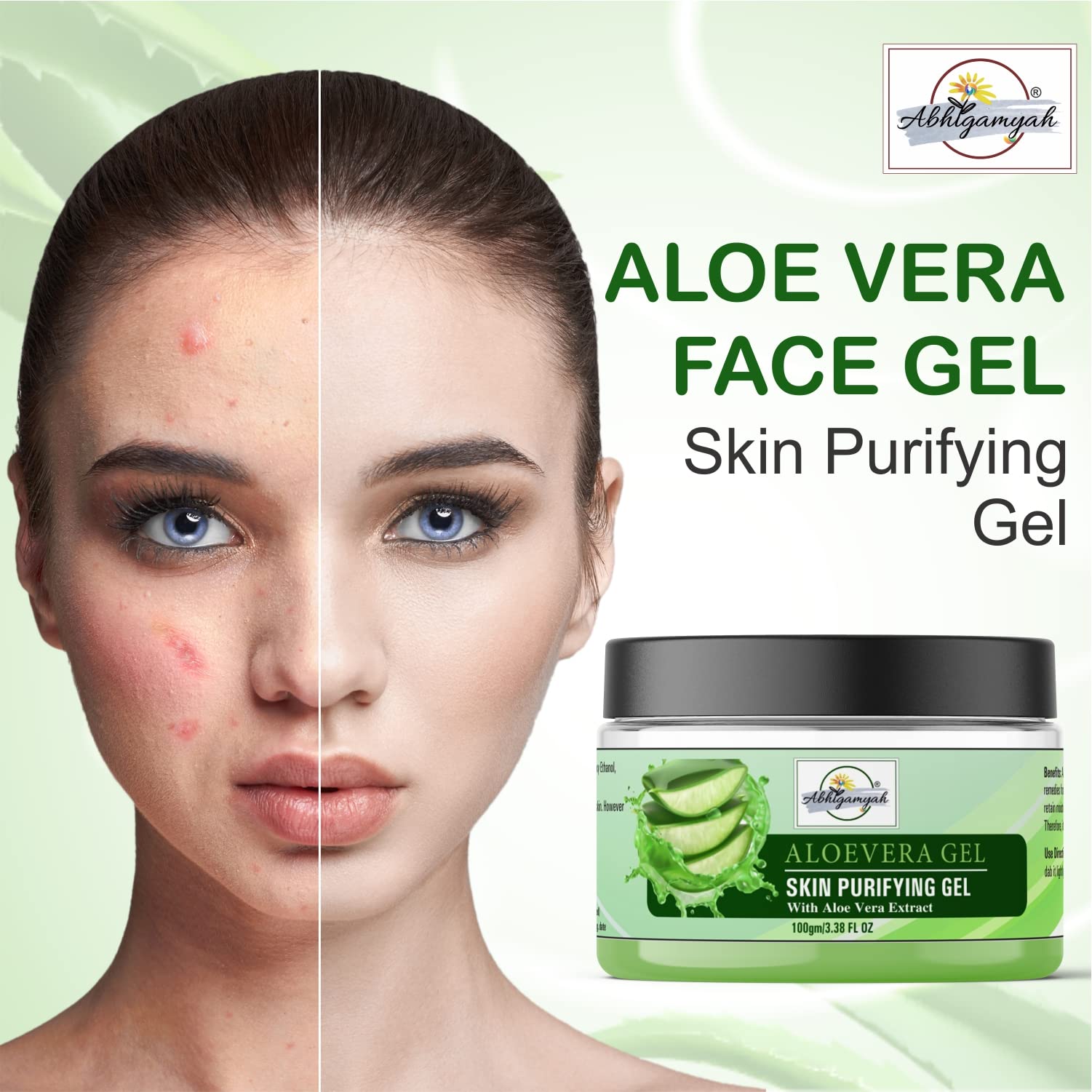 **ABHIGAMYAH Aloe Vera Gel for Face & Body - 100% Pure, Non-Sticky, No Parabens & Sulfates (100g) - Hydrating & Soothing for Sunburn, Dry Skin & After Shave Care**
