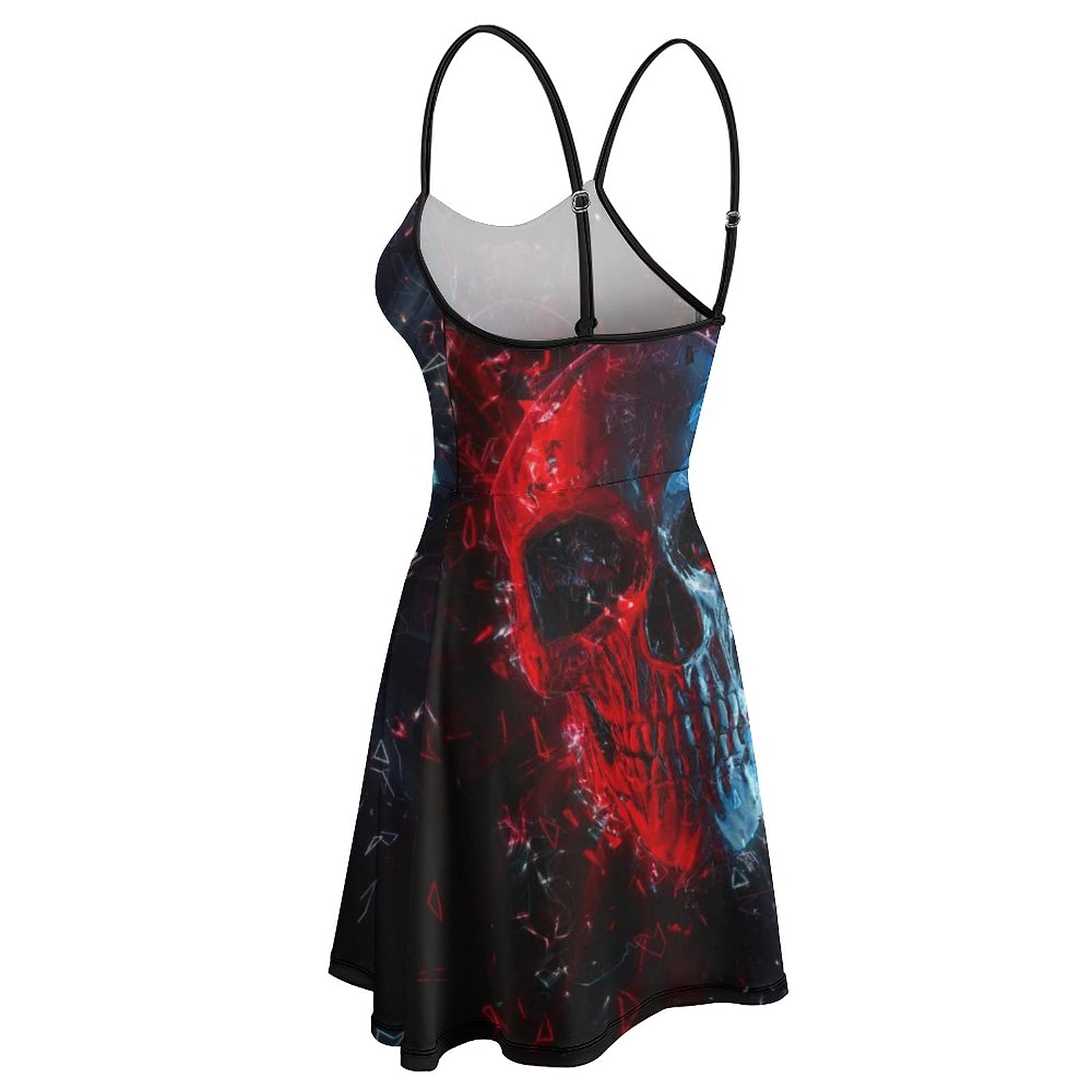 BAIKUTOUAN Ice Fire Skull Sling Dress - Women's Sleeveless Mini Beach Dress for Summer, Pool Party, Music Festival, and Vacation Outfits
