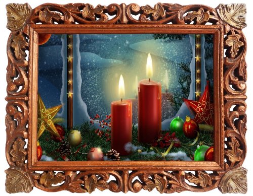 Hand Carved Wooden Frame with Lighted Candles Wall Art - Perfect for Living Room, Bedroom, and Dining Room Décor