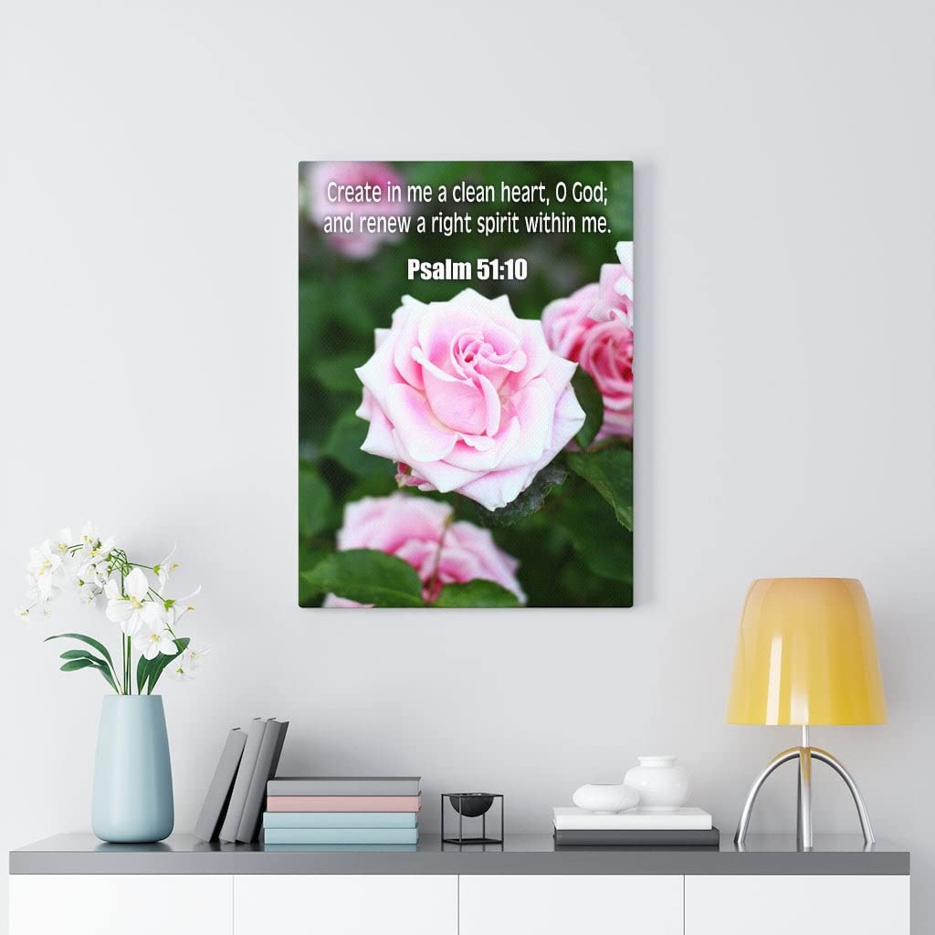Bible Verse Canvas Art - Psalm 51:10 'Create in Me a Clean Heart' Christian Wall Decor - Perfect for Home, Church & Prayer Room Inspiration