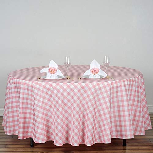 10-Piece 108-Inch Rose Quartz Pink Round Gingham Checked Polyester Tablecloth Set - Elegant Wedding, Party & Event Decorations - Perfect for Bridal Showers, Banquets & Holiday Dining