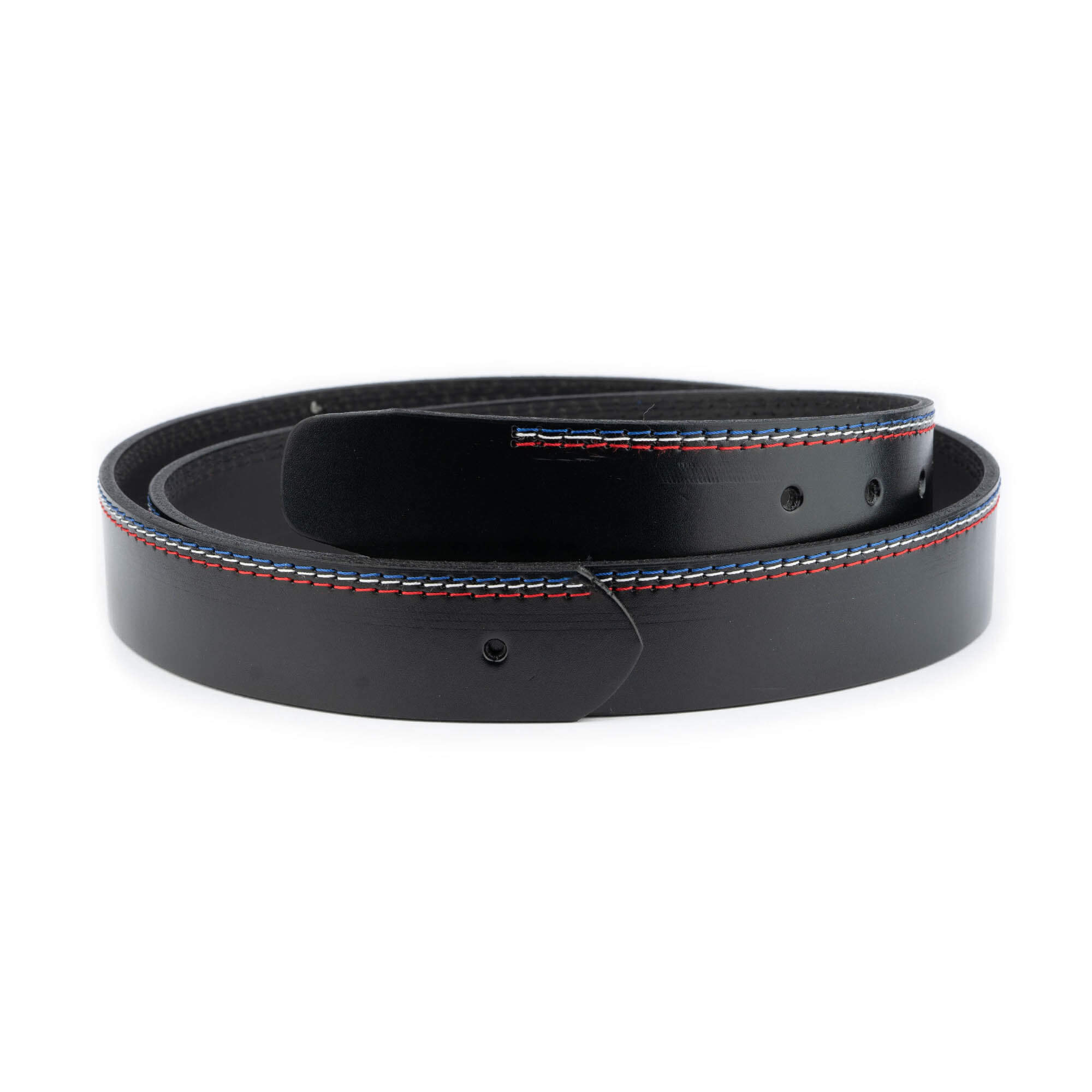 Premium Black Leather Belt with Colorful Stitching - Dunhill Style Replacement Buckle for Men | Perfect for Business Attire, Casual Wear & Formal Occasions