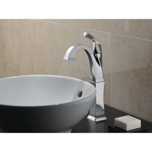 Delta Faucet Dryden Vessel Sink Faucet in Champagne Bronze - 8 Inch Tall Single Hole Bathroom Faucet for Vessel Sinks, Waterfall Spout Design, Matte Gold Finish - Perfect for Modern Bathroom Vanities and Powder Rooms