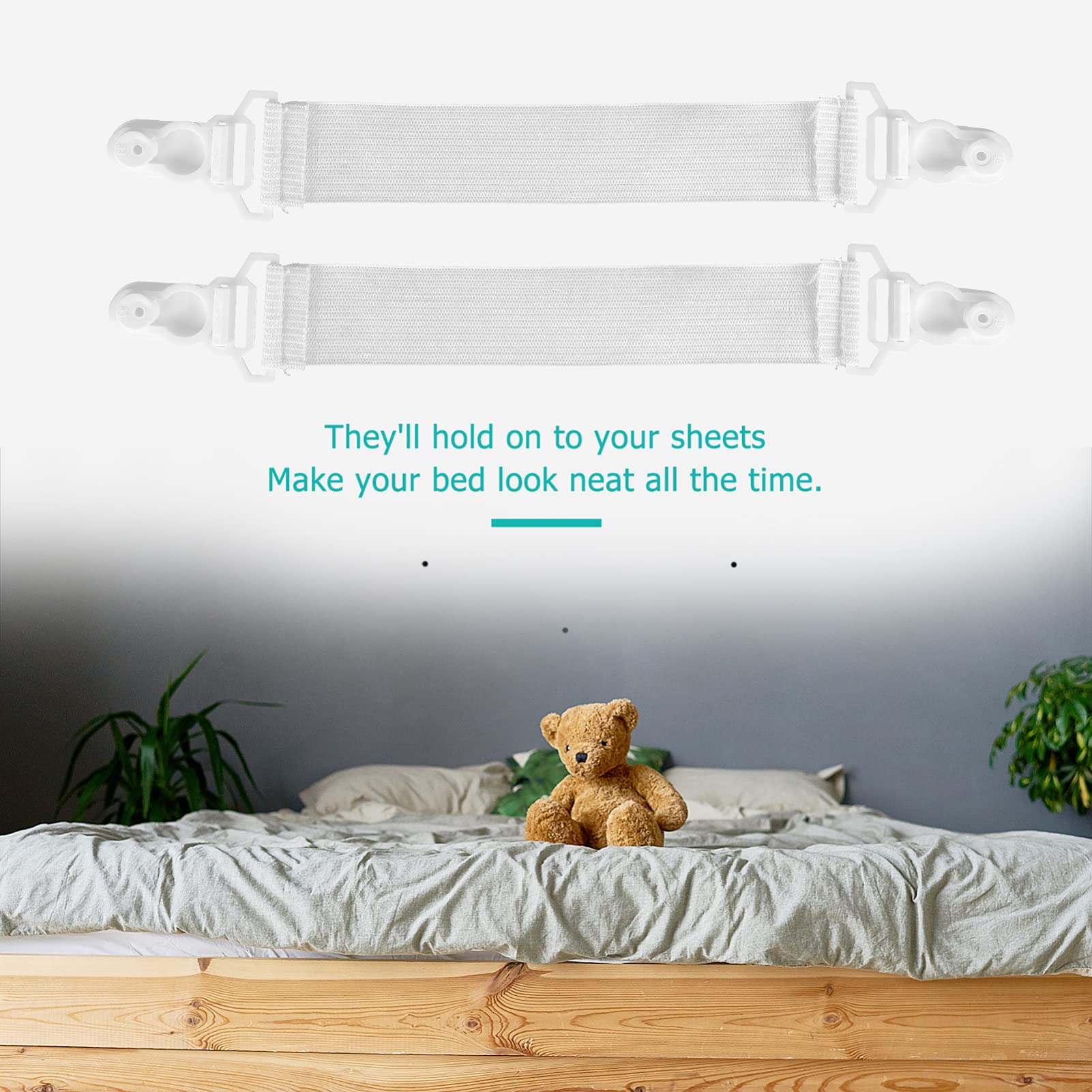 DOITOOL 16-Piece Duvet Clips Set - Strong Elastic Sheet Straps for Sofa, Mattress & Bed - Secure Quilt, Comforter & Mattress Topper - White Plastic Fasteners for Home & Hotel Use
