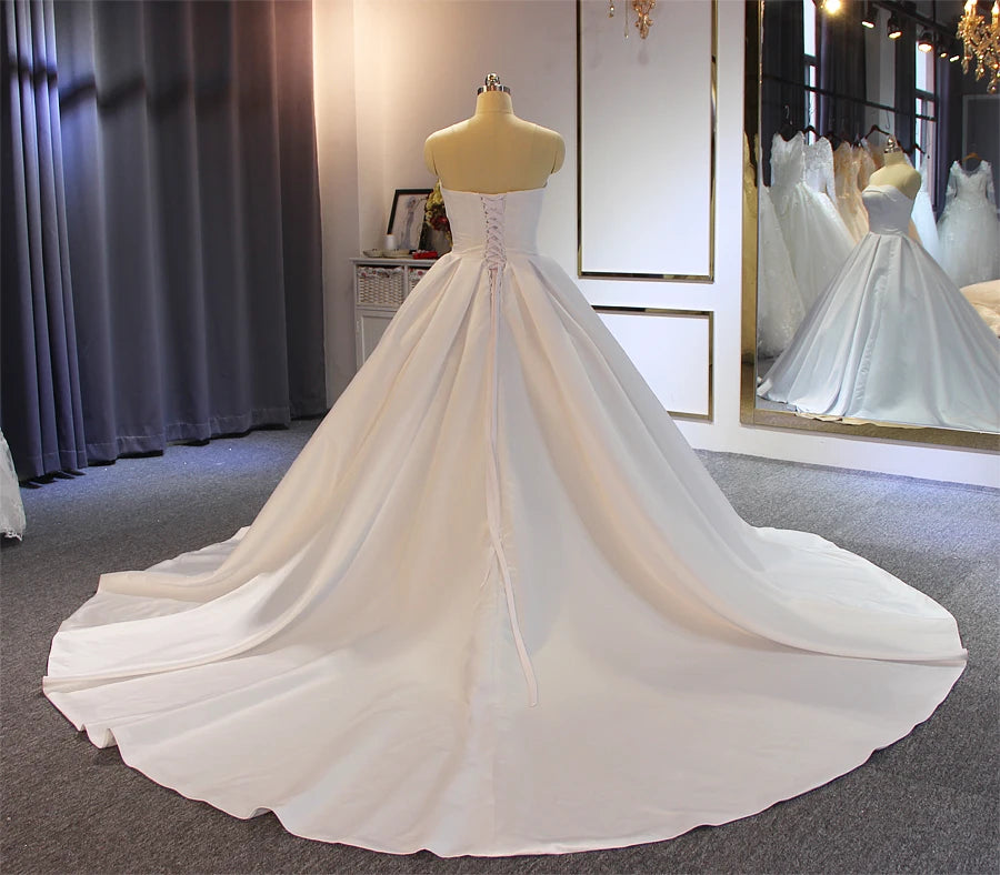 Elegant Affordable Satin Wedding Dress - Simple Bridal Gown Ball Gown for Bride | Perfect for Church Ceremony, Beach Wedding & Reception Party