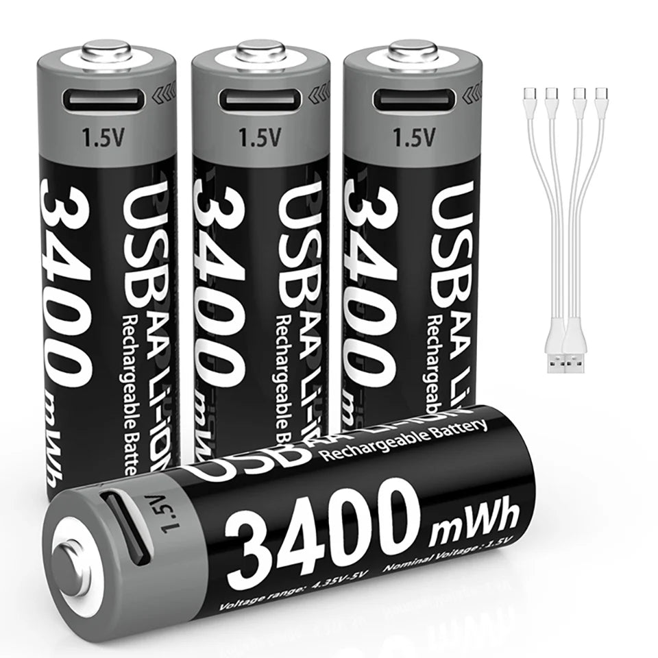 MATOV 1.5V AA 3400mWh USB-C Rechargeable Lithium Batteries - 4 Pack, Long Lasting Power for Hunting Cameras, Smart Door Locks, Remote Controls, Wireless Mice & Microphones - Perfect for Outdoor Gear & Smart Home Devices