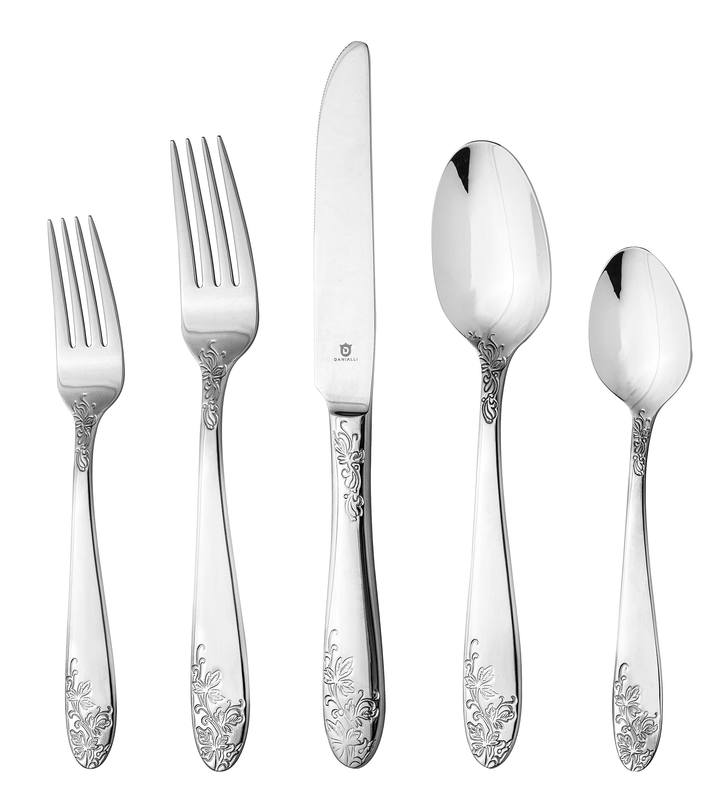 Premium 18/10 Stainless Steel Silverware Set - 20-Piece Floral Design Flatware for Elegant Dining - Dishwasher Safe Cutlery Set - Perfect for Weddings, Dinner Parties & Holiday Gatherings