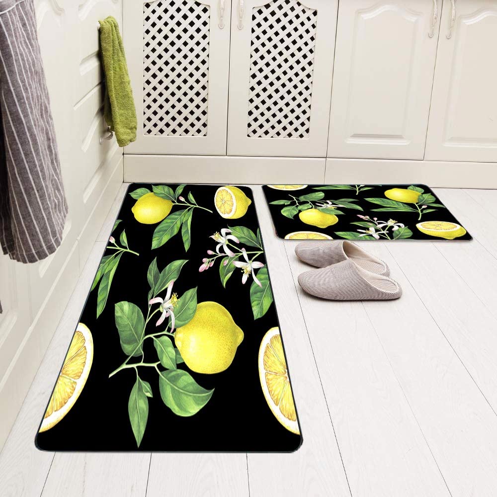 Non-Slip Washable Lemon Pattern Kitchen Rug Set - 17