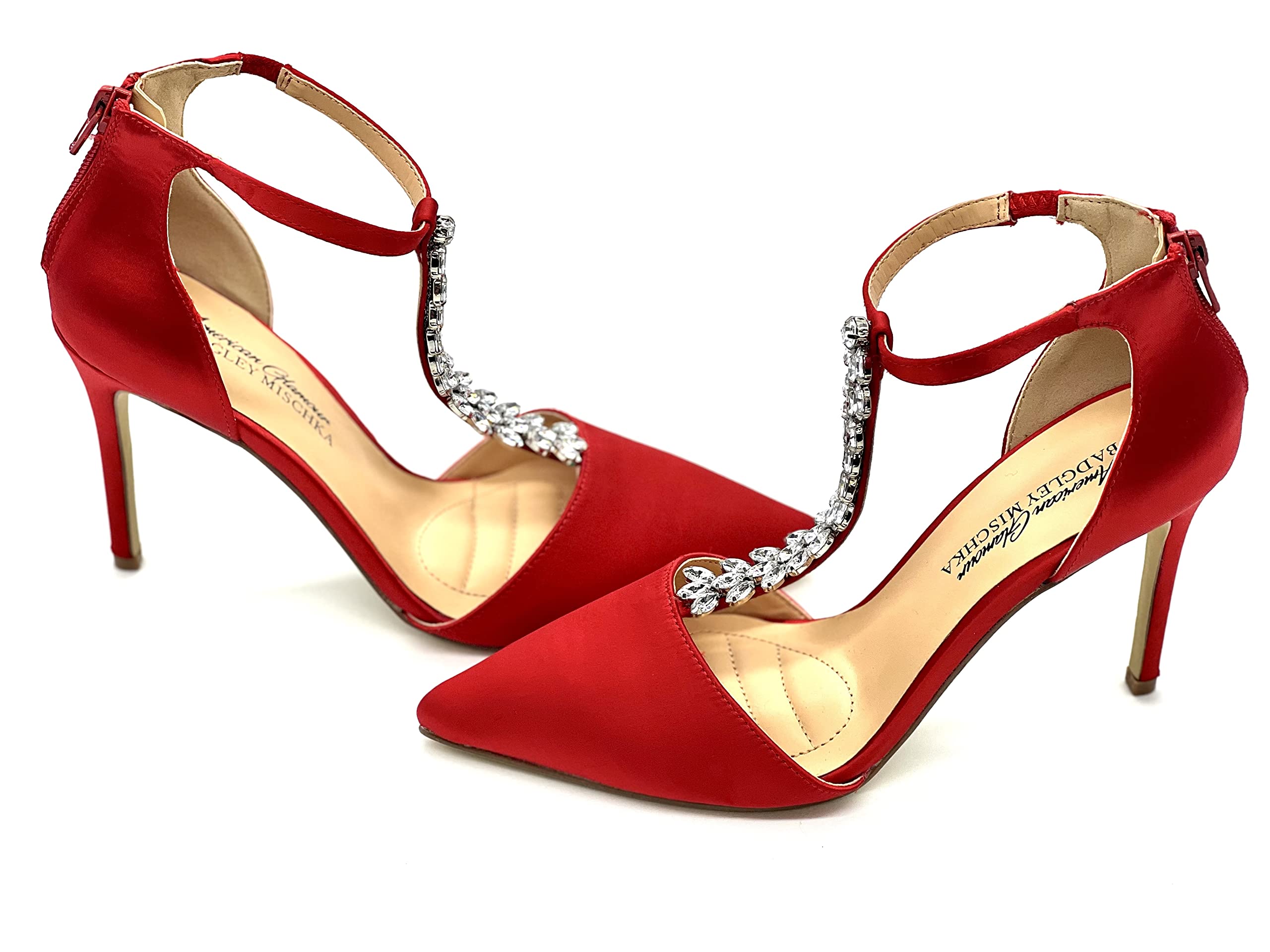 Women's Red Pumps Shoes - Elegant Jewel Embellished T-Strap Pointed Toe High Heels for Women | Perfect for Office, Party & Special Occasions