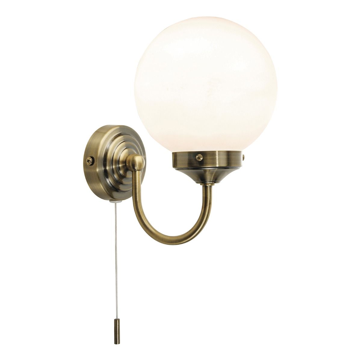 Vintage Bathroom Wall Light - Antique Brass/Polished Chrome with Opal Glass Shade, IP44 Rated for Moisture Protection - Perfect for Bathroom, Powder Room, and Spa Lighting
