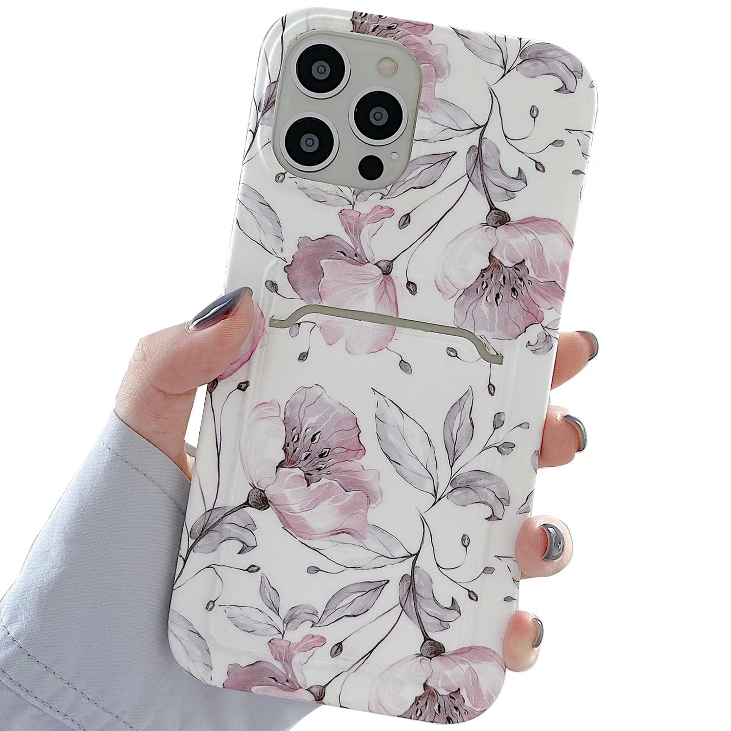 FABUVIEW Floral Design Acrylic Phone Case with Card Holder for iPhone SE (2022/2020) & iPhone 7/8 - Slim Protective Cover for Women & Girls (Flower-White) | Perfect for Everyday Use, Travel & Shopping