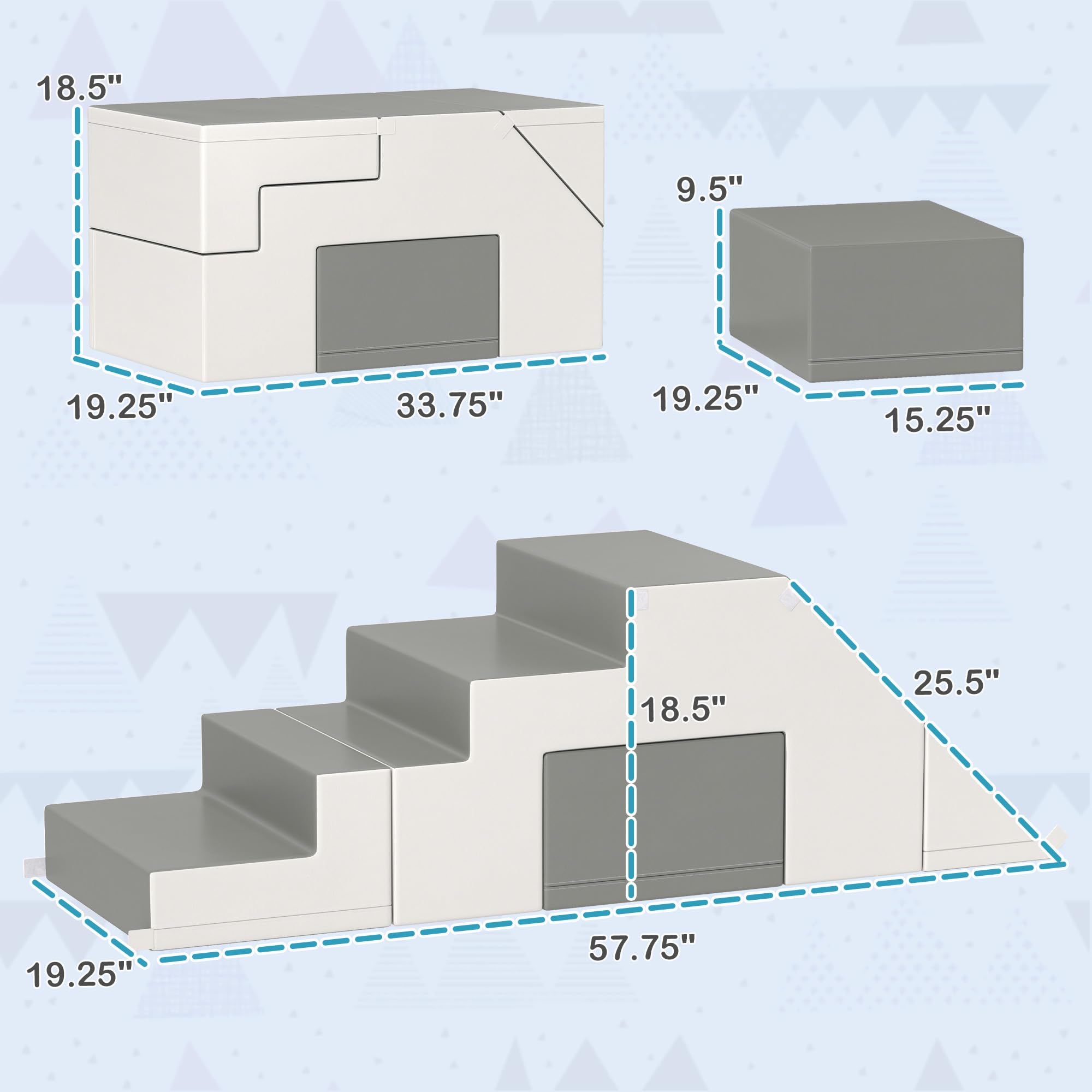 Qaba Soft Play Foam Climbing Toys for Toddlers 1-3 Years - 2 Piece Climbing Blocks Set for Slide, Climb & Crawl - Indoor Baby Activity Play Gym for Boys & Girls - Light Gray - Perfect for Nursery, Playroom & Daycare