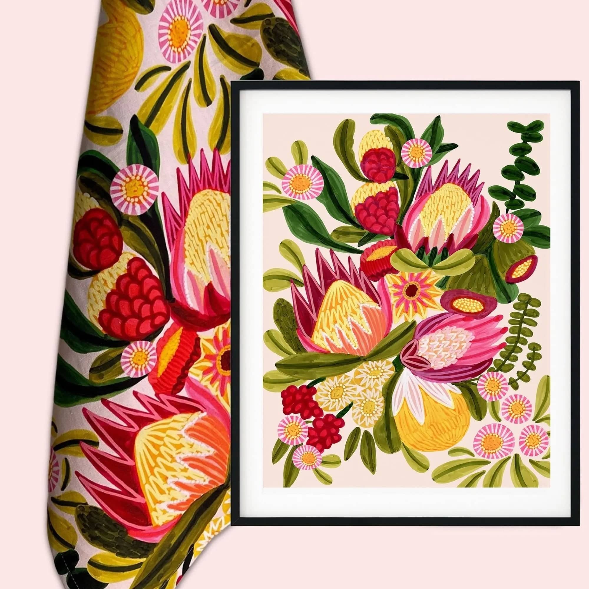 Festive Proteas Botanical Wall Art Gift Set - Elegant Floral Home Decor for Living Room, Bedroom & Office - Perfect Housewarming, Wedding & Birthday Present