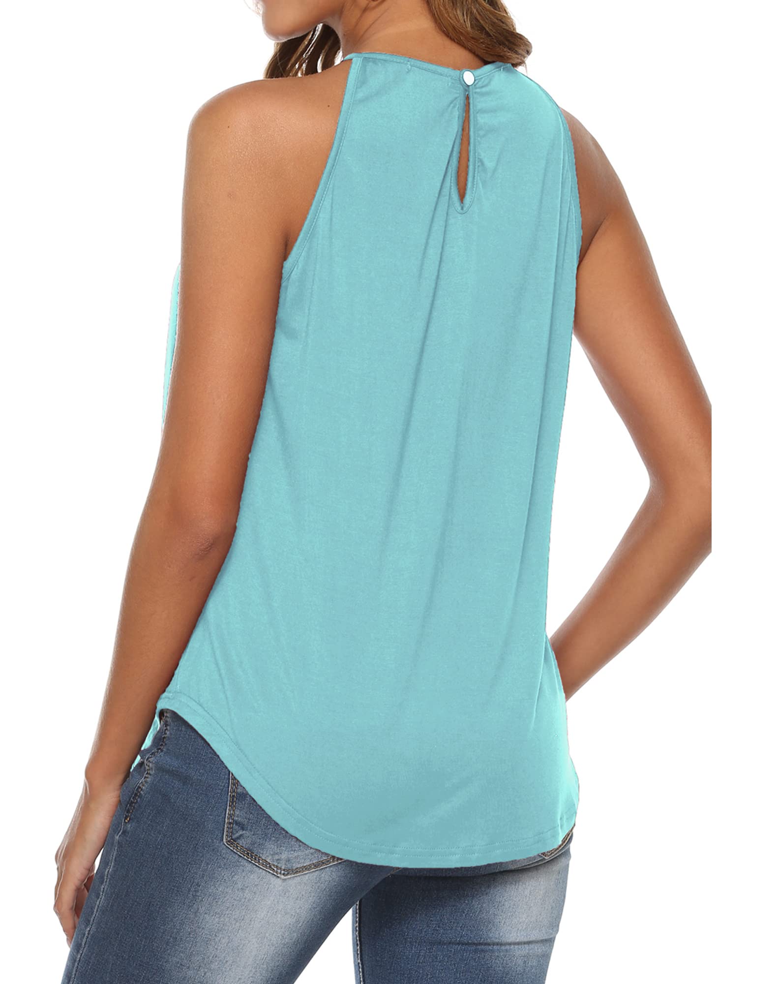 Bluetime Women's Summer Halter Spaghetti Strap Flowy Tank Top - Sleeveless Lace Cami Blouse for Beach, Vacation & Casual Outfits