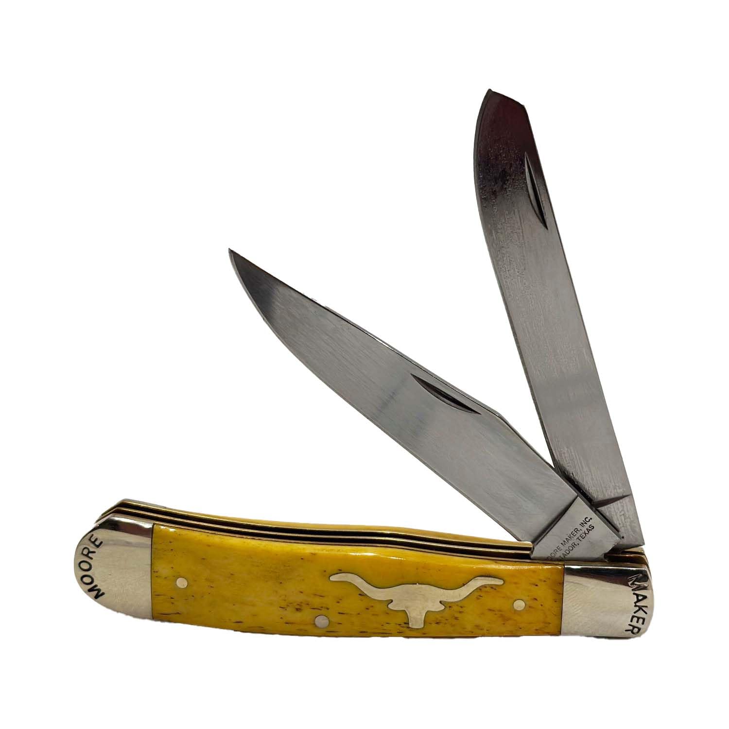 Moore Maker Inc. Long Horn Steer Trapper 5202LH - Premium Stainless Steel Pocket Knife with Genuine Bone Handle - Perfect for Hunting, Camping & Outdoor Adventures