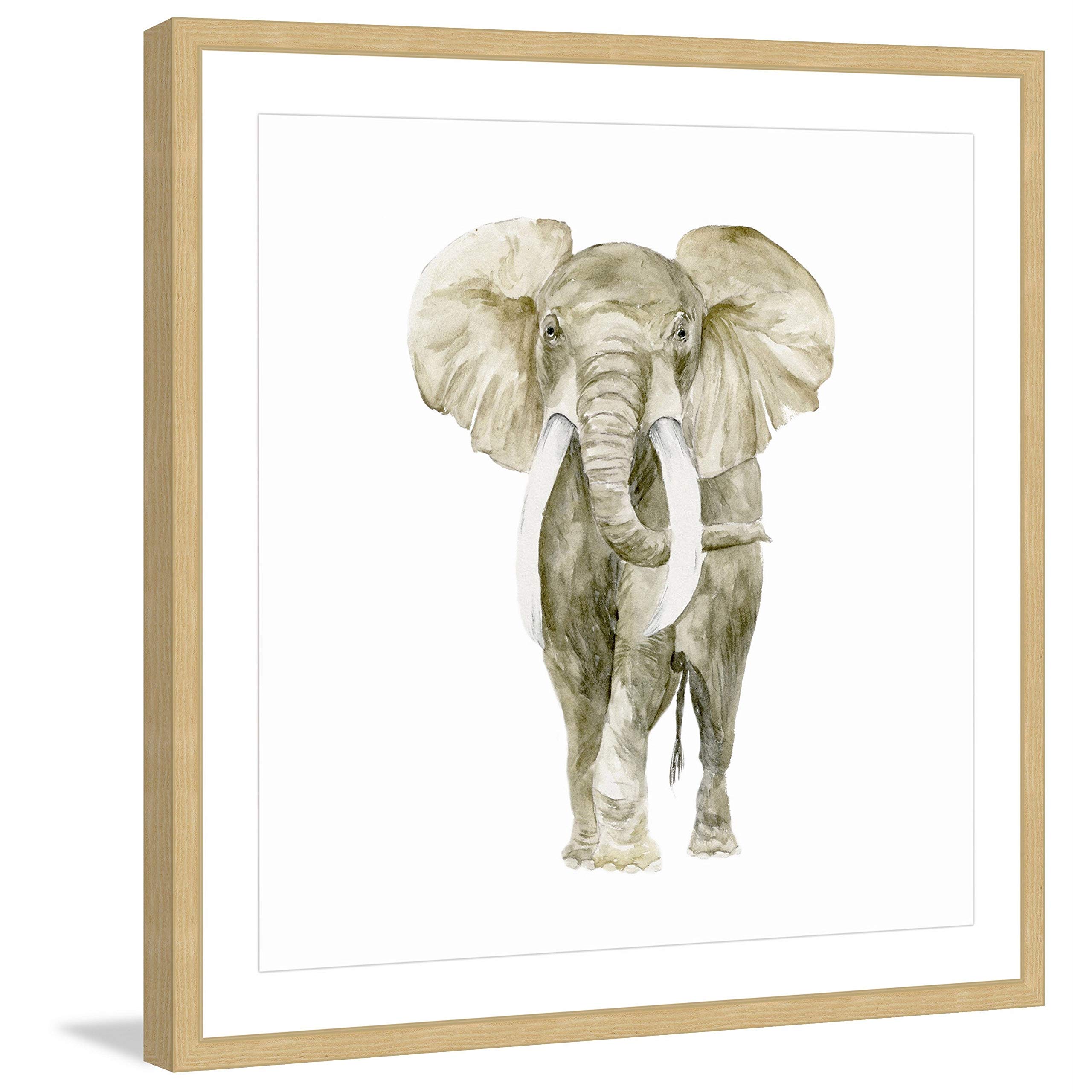 Handmade Baby Elephant Framed Art Print 24x24 Inch - Modern Nursery Decor, Kids Room Wall Art, Unique Elephant Painting for Baby Shower Gift & Home Decoration