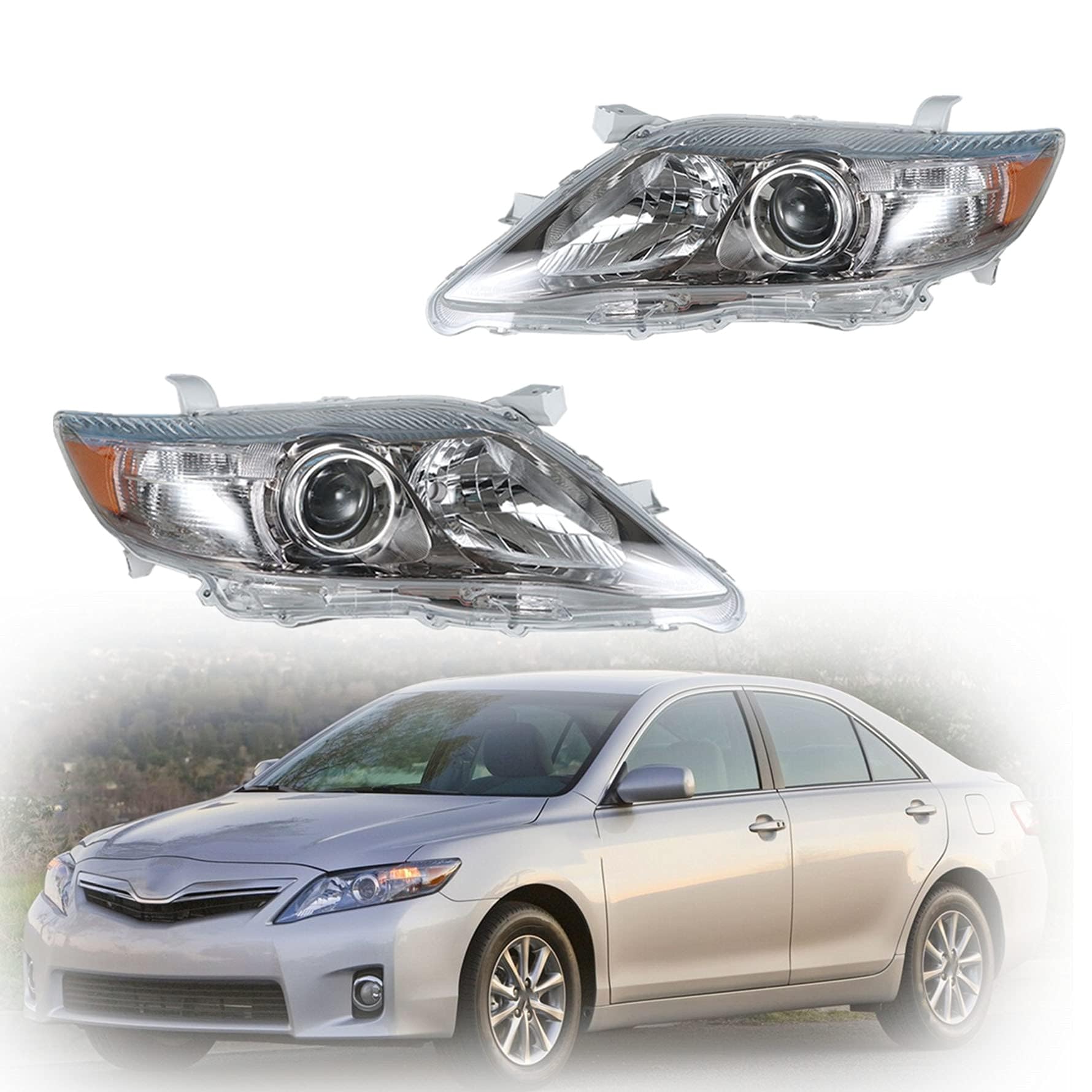 Chrome Black Frame Left & Right Front Projector Headlights for 2010-2011 Toyota Camry 4-Door Sedan - Driver & Passenger Side Replacement Lamps (TO2502195, TO2503195) - Upgrade Your Car Lighting for Night Driving & Enhanced Style