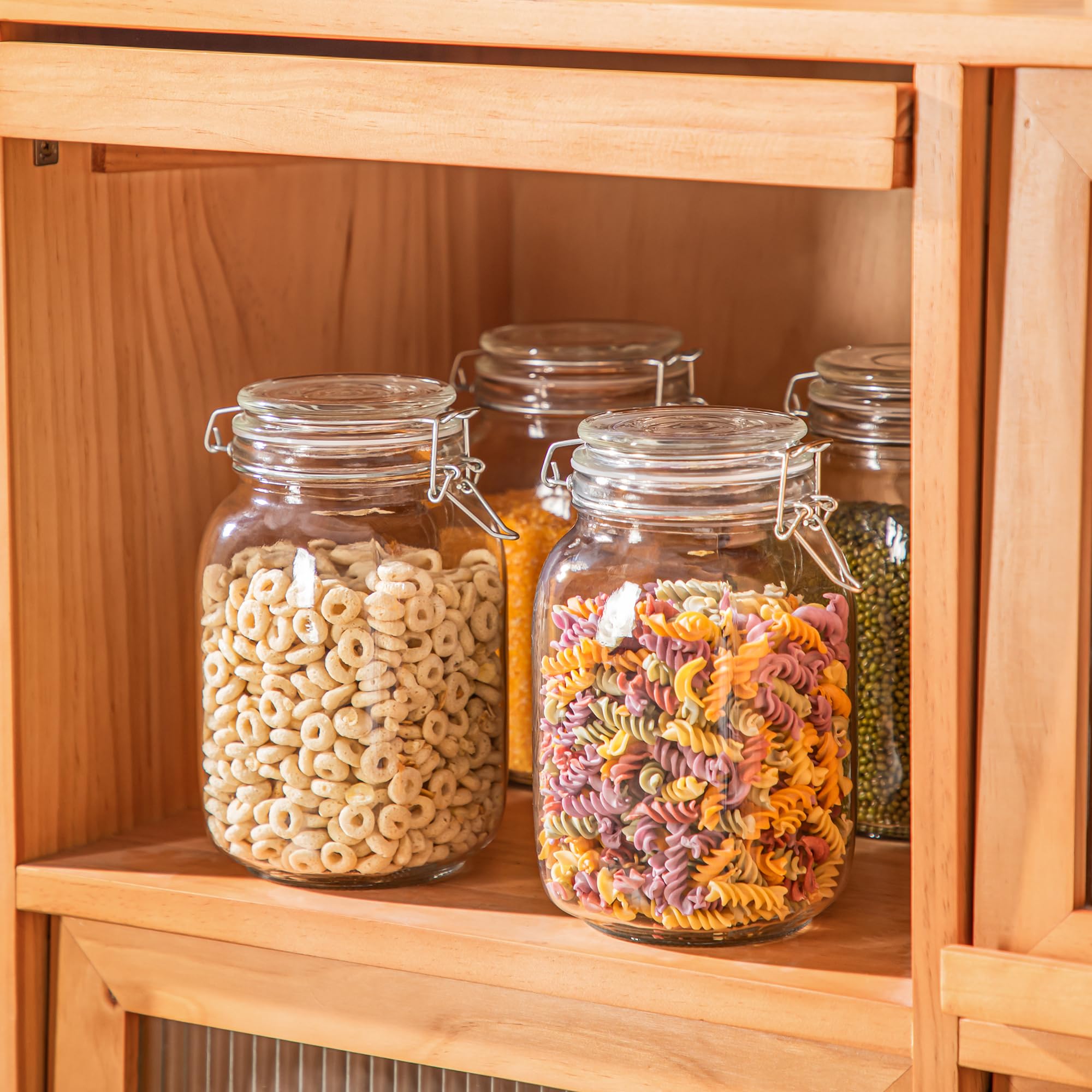 Amisglass 6-Piece 1.6 Liter Airtight Glass Jars with Leak-Proof Rubber Gasket & Hinged Lids - Perfect for Kitchen Pantry Organization, Dry Food Storage, Coffee Beans, Spices, and DIY Mason Jar Crafts