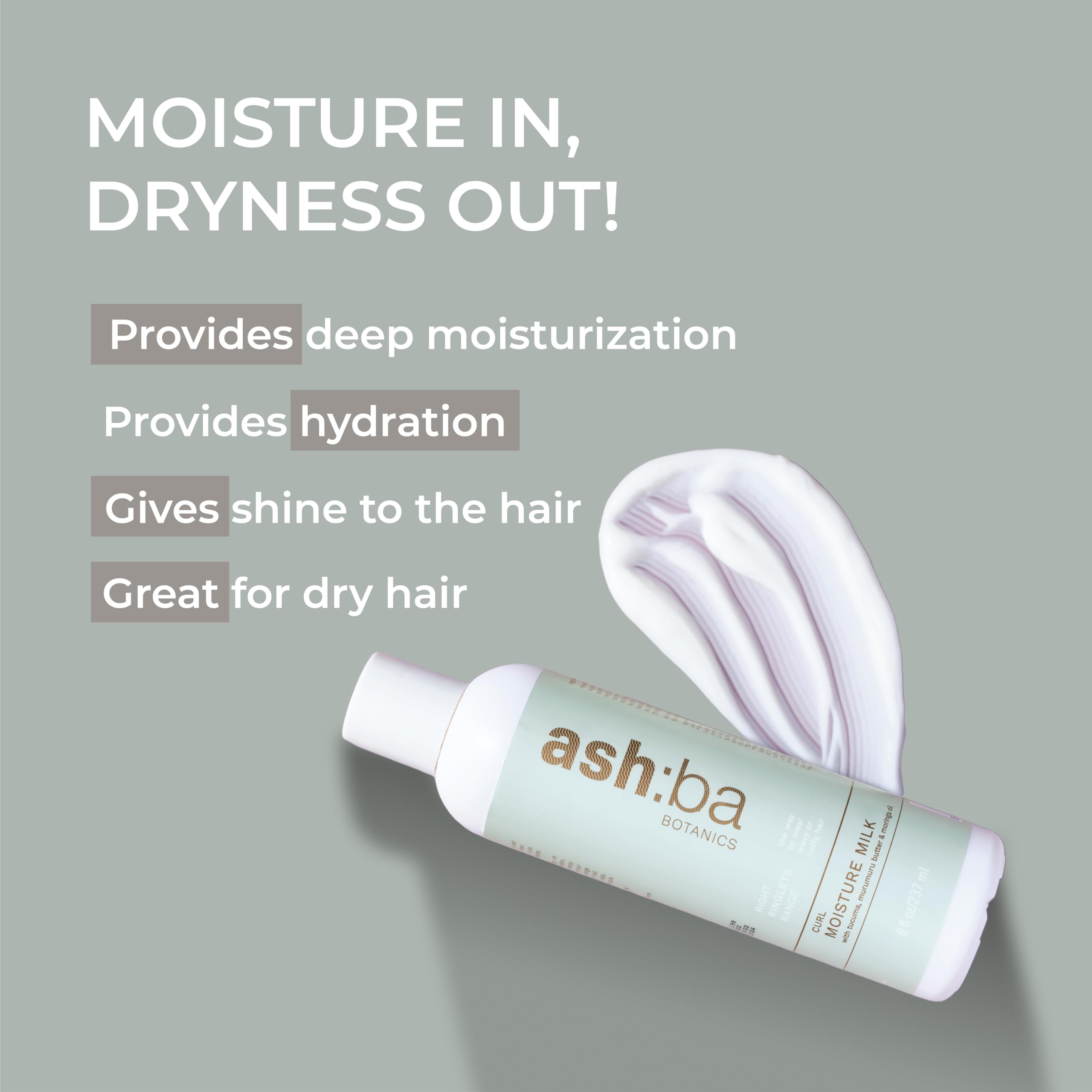 Ashba Botanics Curl Moisture Milk - Leave-In Conditioner for Dry, Frizzy, Damaged Hair with Moringa, Argan & Shea Butter | Deep Hydration, Frizz Control & Shine for Curly & Wavy Hair | Men & Women | 50ml | Perfect for Daily Hair Care & Styling