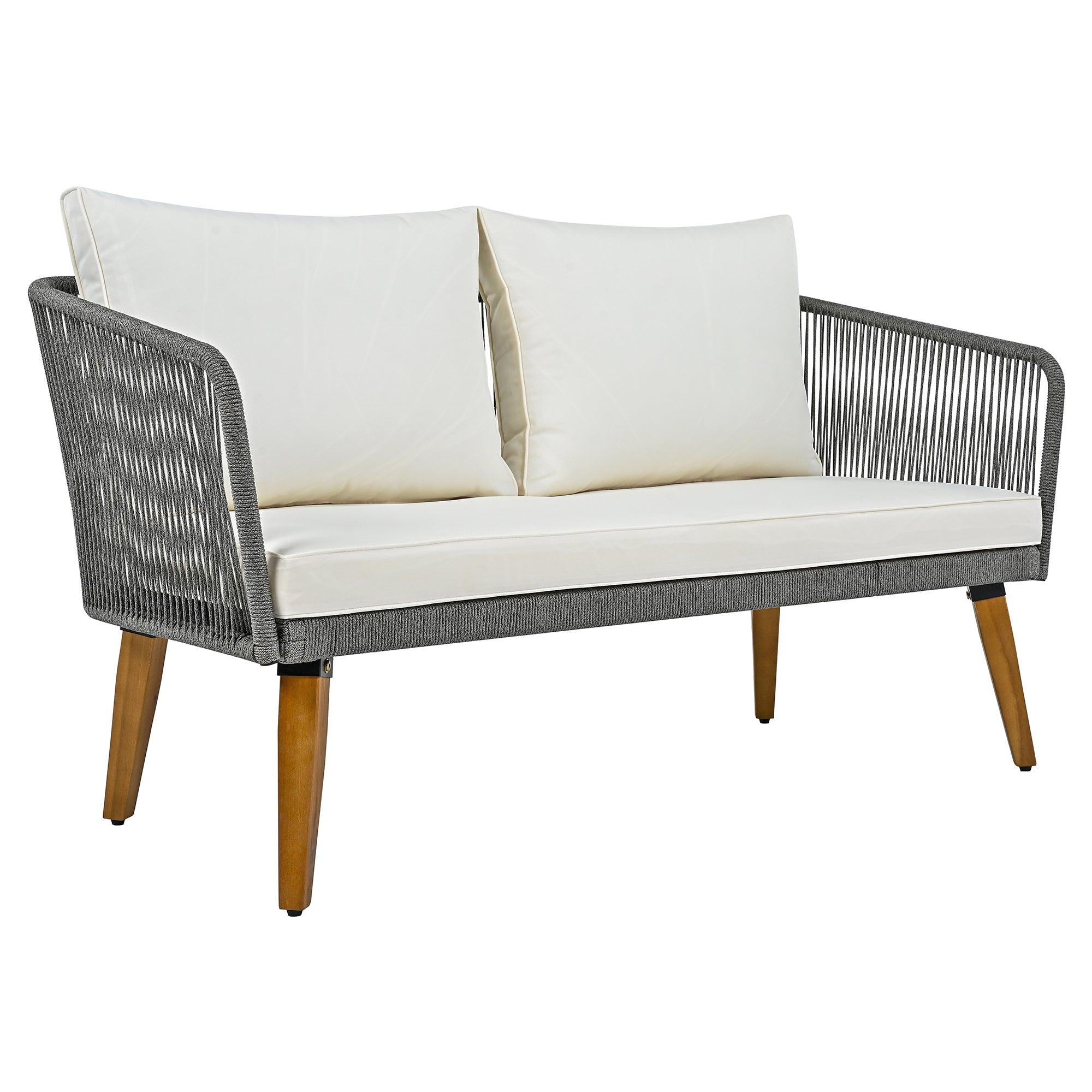 4-Piece Outdoor Patio Furniture Set with Loveseat, Rope Wicker Conversation Set & Cushions - Perfect for Backyard, Garden, Poolside & Outdoor Entertaining