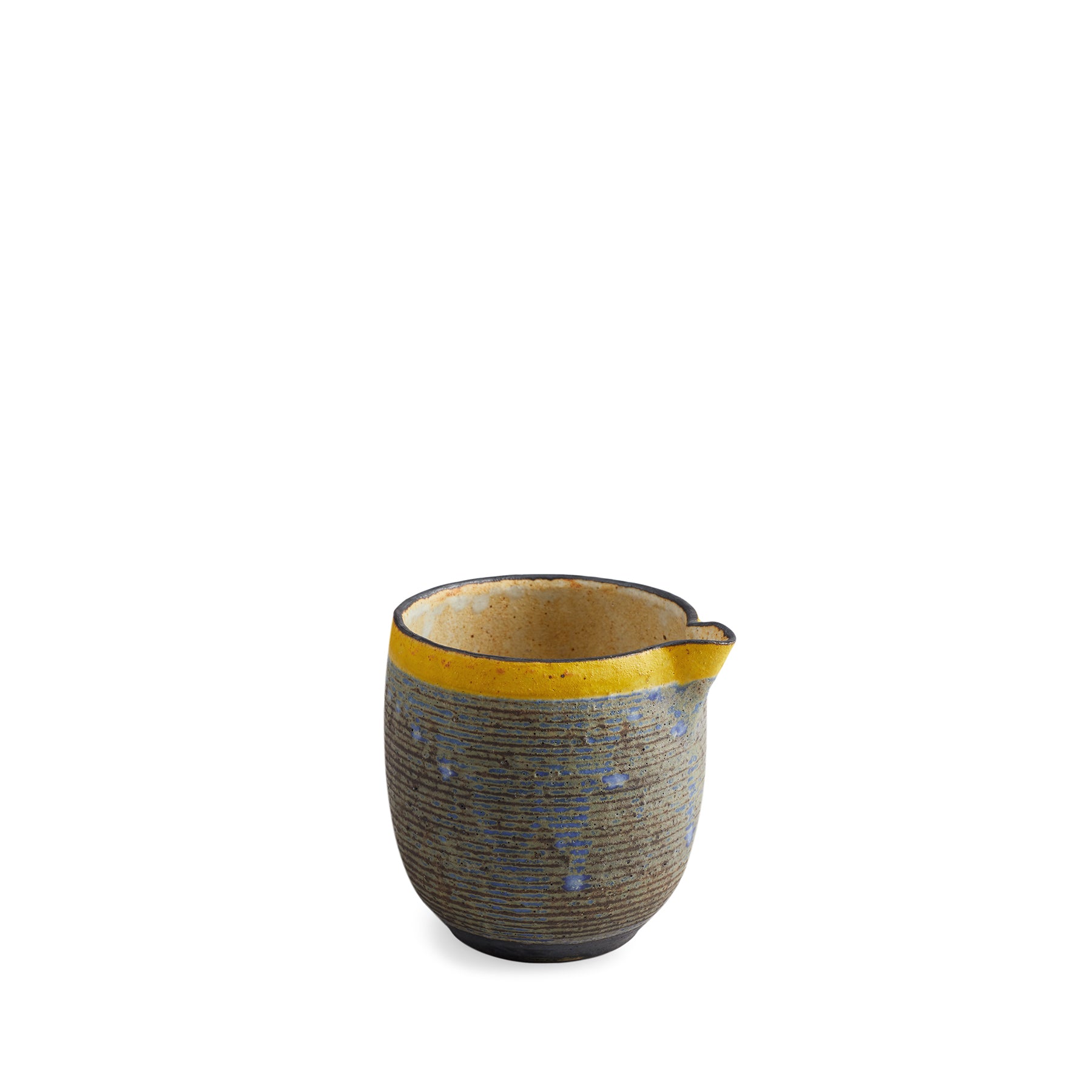 Indigo Blue Small Pitcher with Yellow Ring - 58 oz Ceramic Pitcher for Milk, Juice & Water | Perfect for Kitchen, Dining Table & Home Decor