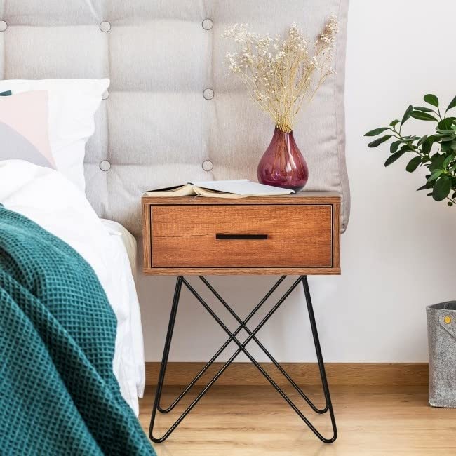 Farmhouse Rustic Natural Brown 1-Drawer Nightstand & Coffee Table - Solid Wood Side Table for Bedroom, Living Room & Home Decor