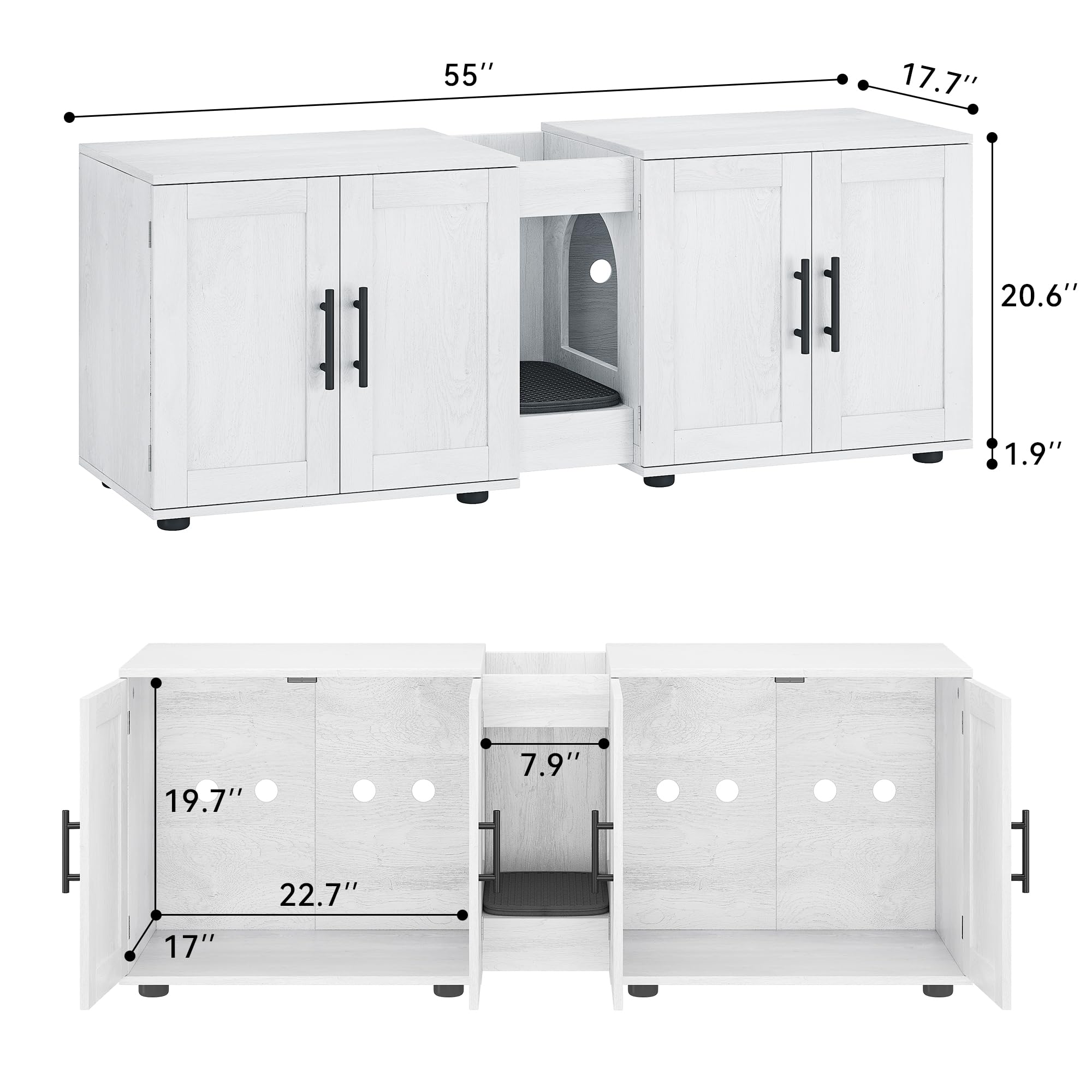 Gaomon Wooden Cat Litter Box Enclosure Furniture - Double Cage Hidden Litter Box House for 2 Cats, 55