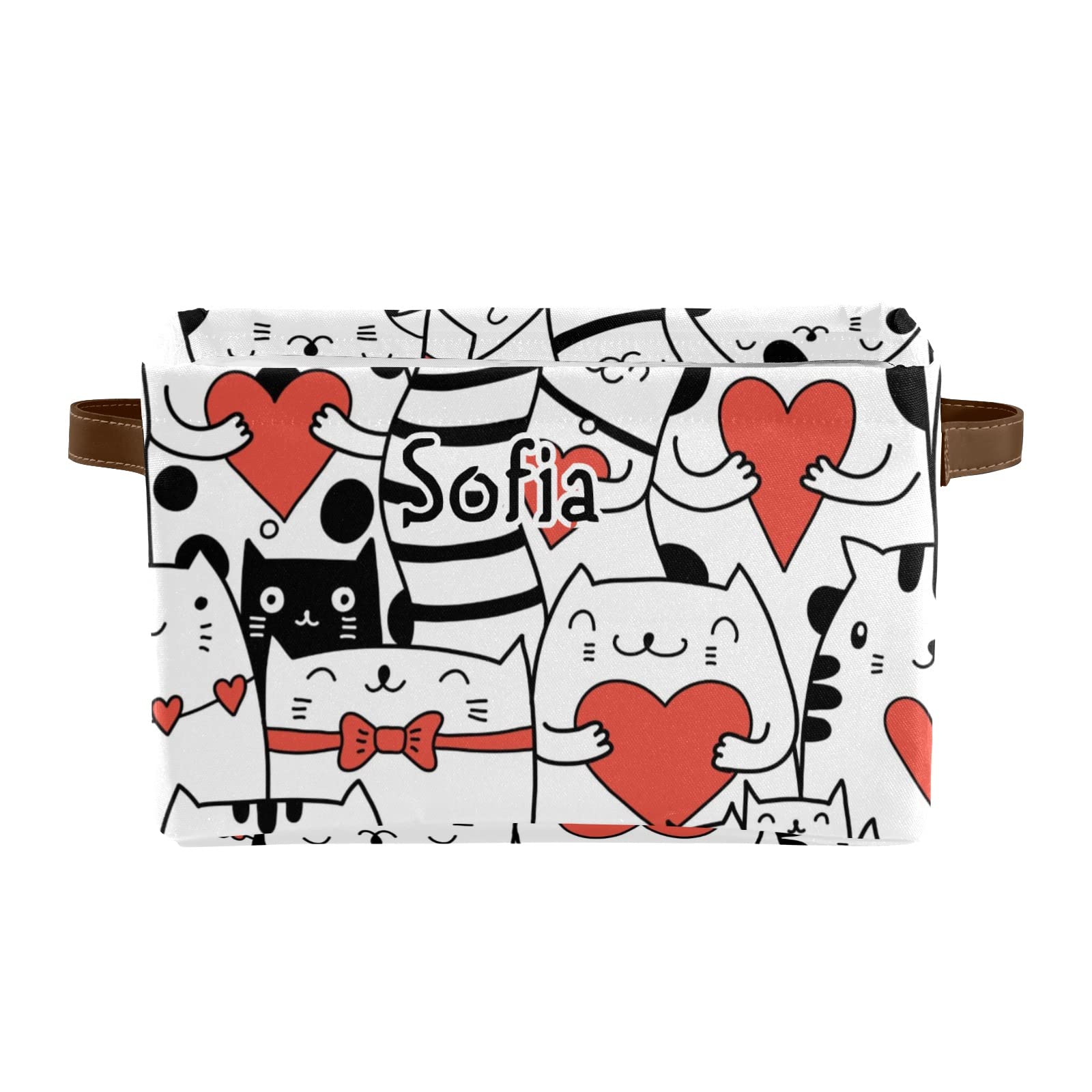 Personalized Cat with Hearts Storage Basket - Custom Name Text Rectangular Storage Bin for Home, Kitchen, Kids Room - Boys & Girls Toy Organizer (4 Pack) - Perfect for Organizing Toys, Blankets, and Home Decor