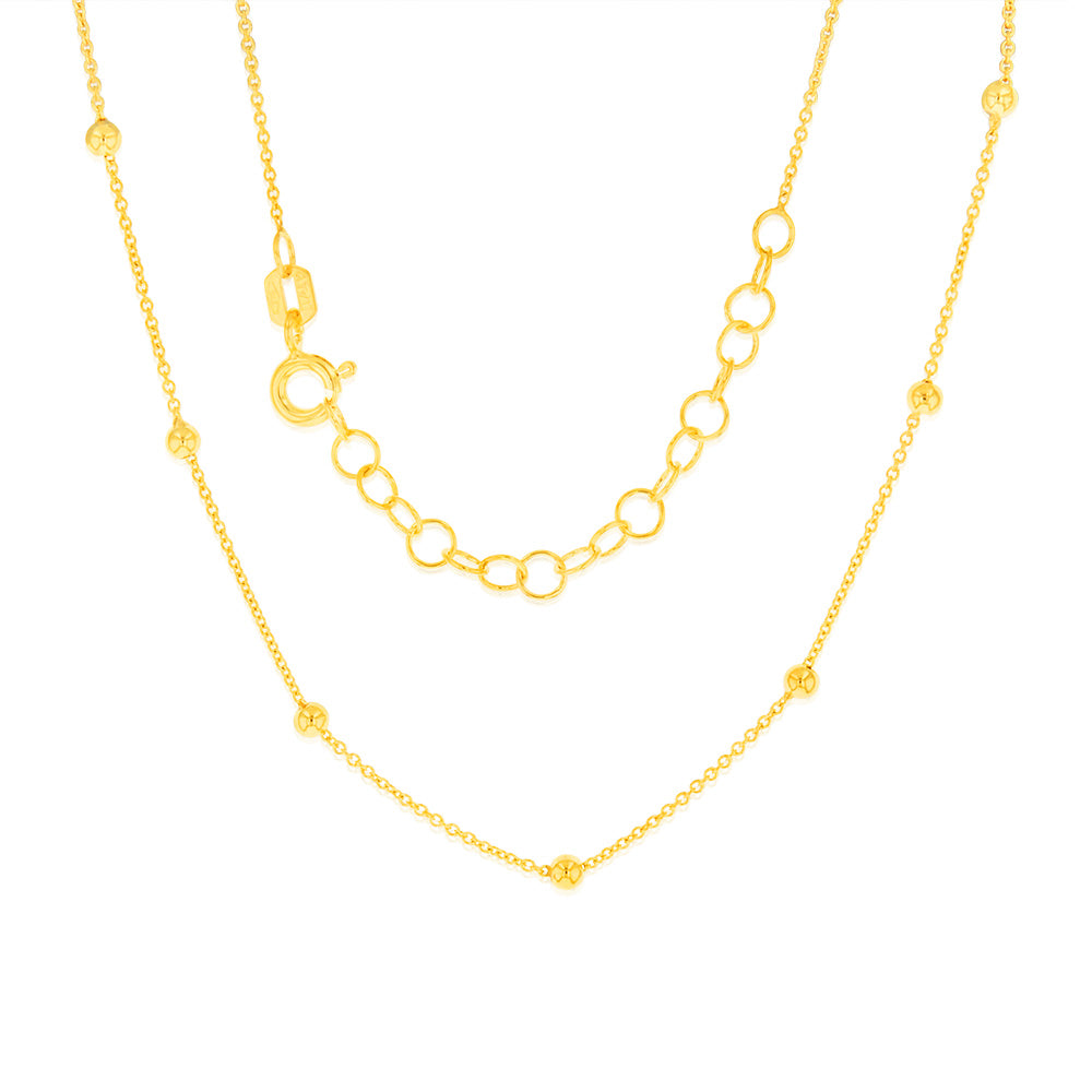 9ct Yellow Gold Beaded Anklet - 25+5cm Adjustable Chain for Women | Perfect for Beach, Party & Everyday Wear