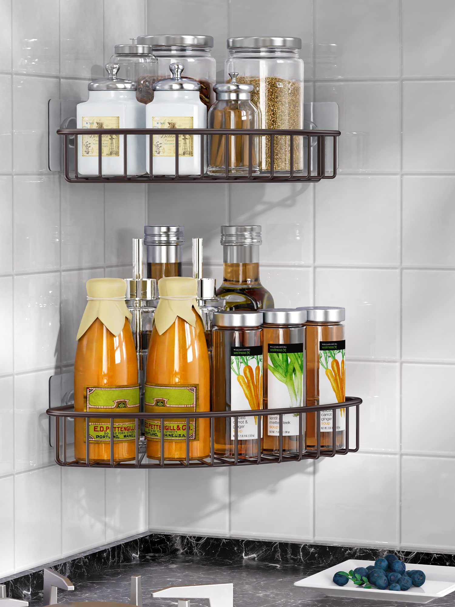SMARTAKE 2-Pack Stainless Steel Corner Shower Caddy - SUS304 Wall Mounted Bathroom Shelf with Adhesive - Space Saving Storage Organizer for Shower, Toilet, Dorm & Kitchen (Bronze) - Perfect for Small Bathrooms & Tight Spaces
