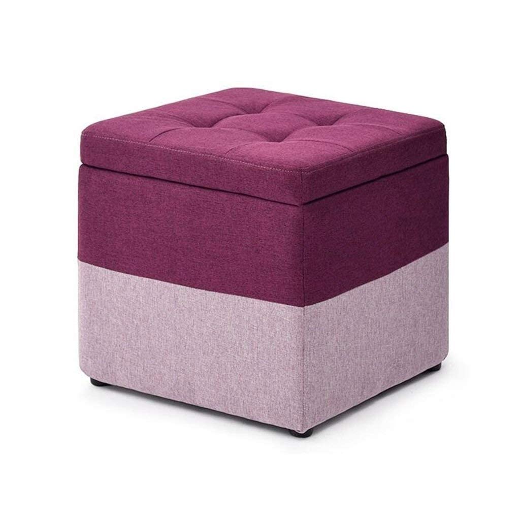 NMDCDH Flax Cube Square Storage Box - Solid Wood Multifunctional Footstool, Sofa Stool, Wooden Bench Seat for Living Room & Hallway (Purple) | Home Organization & Extra Seating Solution