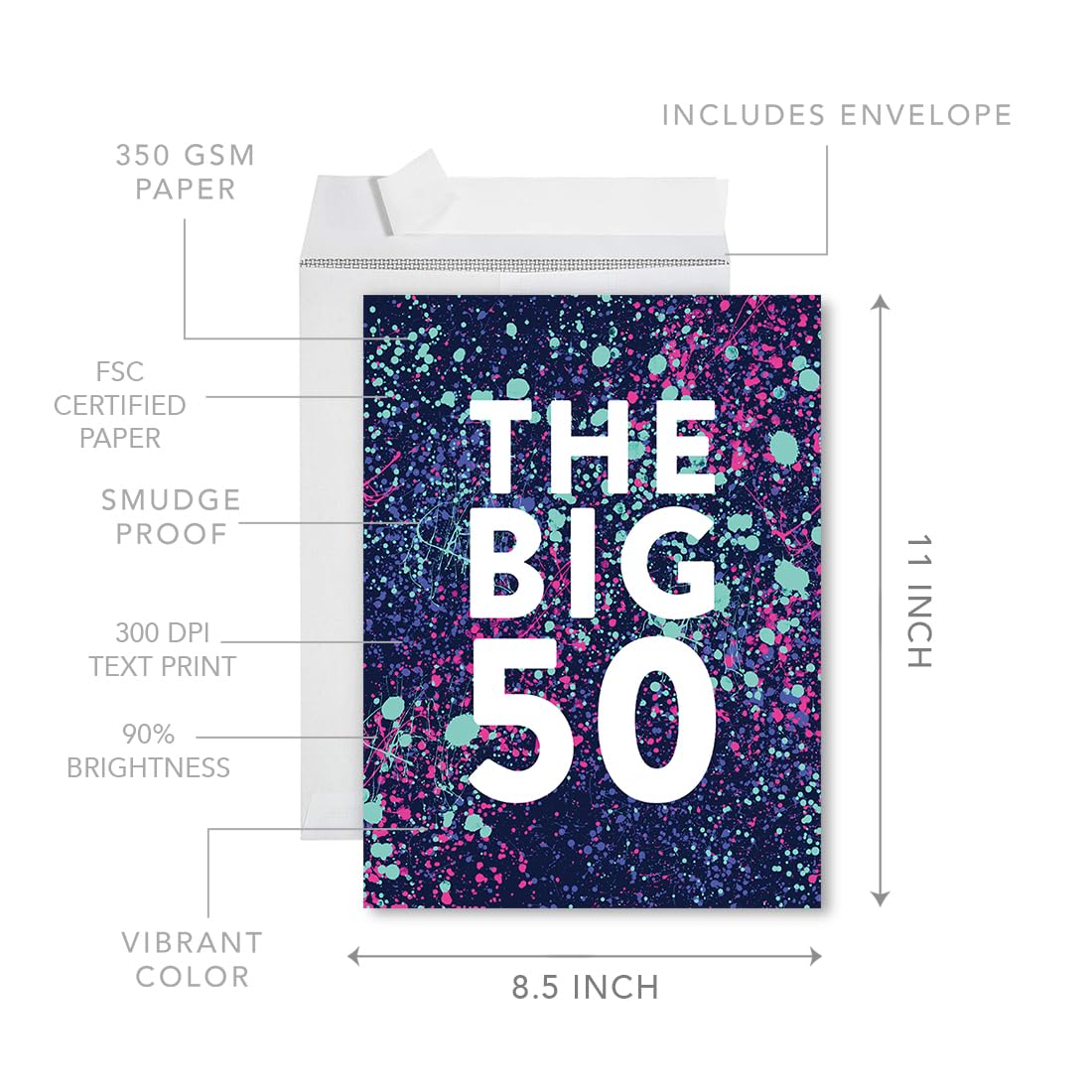 Funny Jumbo 50th Birthday Card with Envelope - 8.5 x 11 Inch Large Humorous Greeting Card for Milestone Celebrations | Perfect for Parties, Gag Gifts & Special Occasions