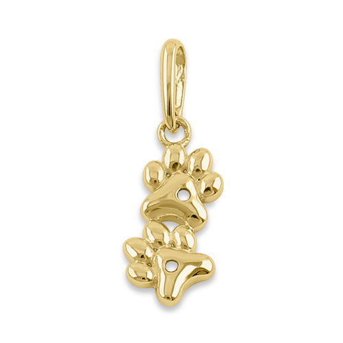 14K Solid Yellow Gold Double Paw Pendant Necklace - Perfect for Pet Lovers, Gifts for Dog & Cat Owners, Anniversary & Birthday Jewelry