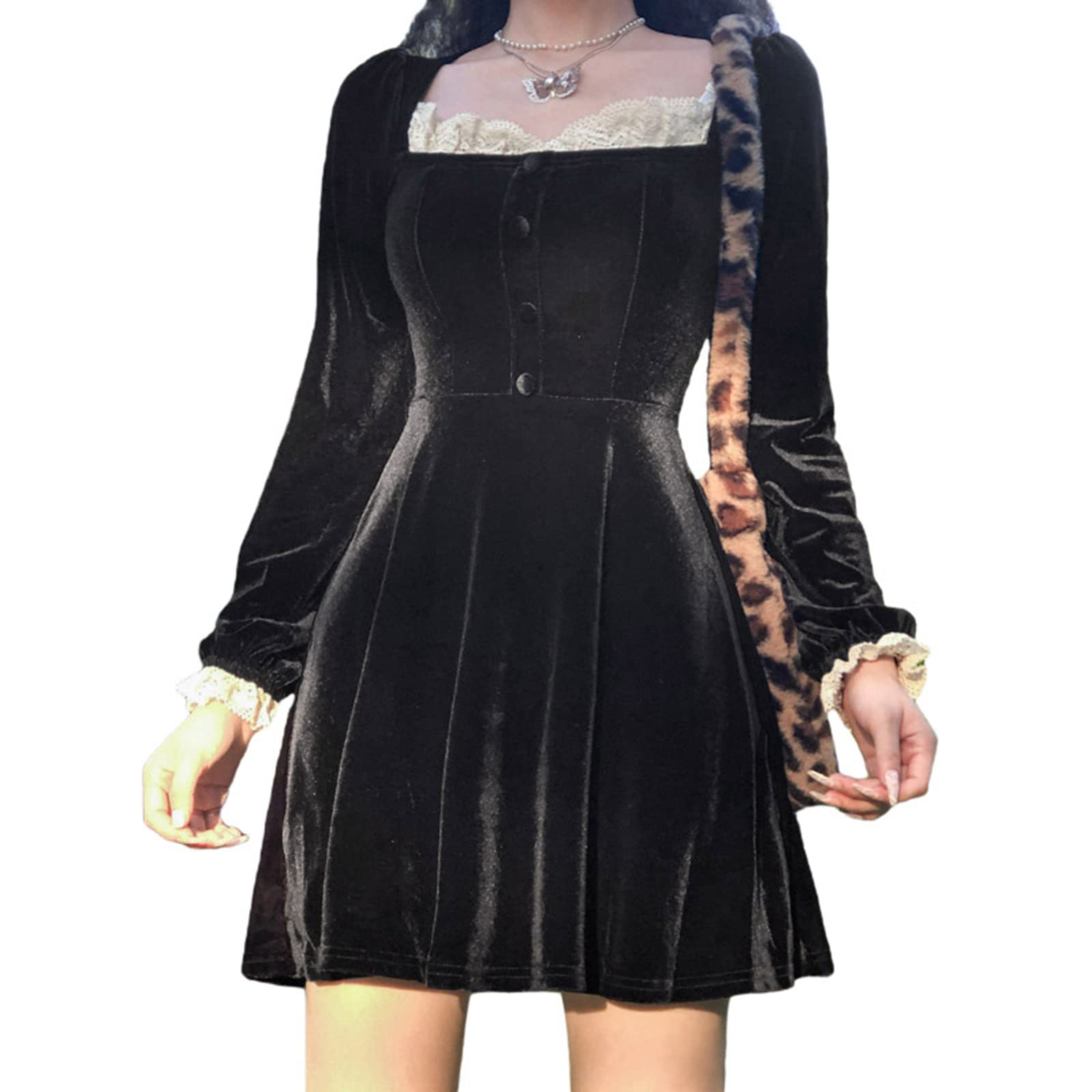 Elegant Mini Princess Gothic Lolita Dress for Women - Puff Sleeve Lace Party Short Dress for Cosplay, Tea Party & Halloween Costume