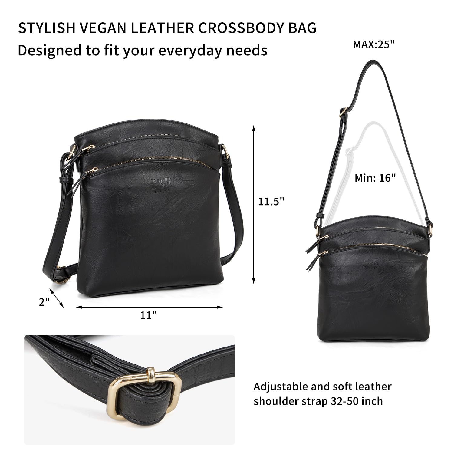 Y&R Direct Women's Crossbody Bags - Multi Pocket Leather Shoulder Purse with Adjustable Strap | Perfect for Travel, Shopping & Everyday Use