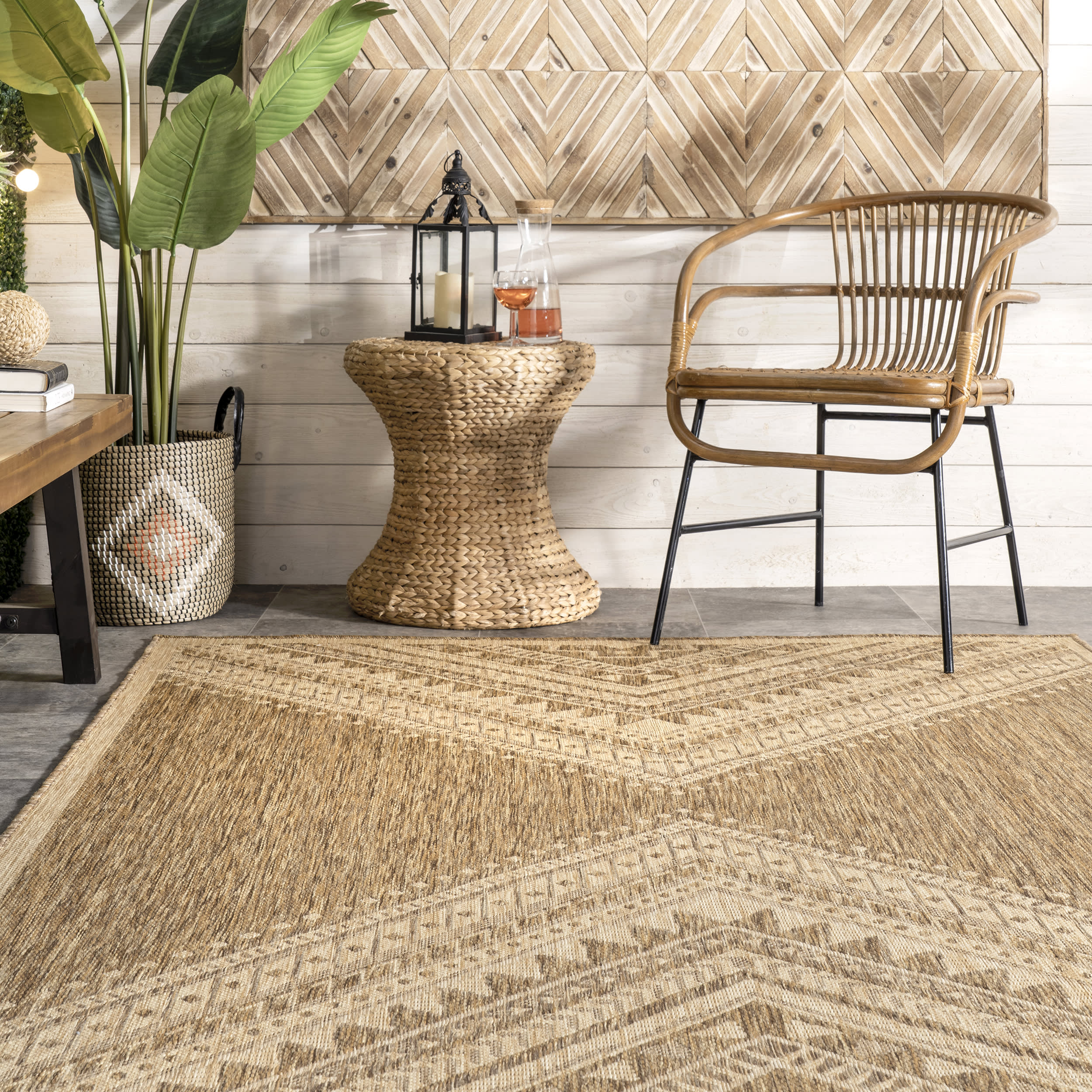 Aztec Prism Indoor Outdoor Rug - Non-Slip Boho Area Rug for Living Room, Bedroom, Patio - Durable & Stylish Brown Tribal Design Carpet for Home Decor