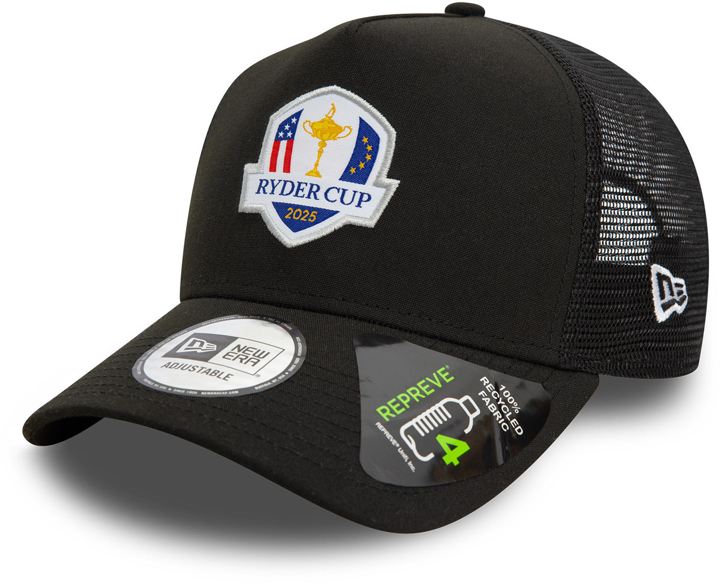 Ryder Cup 2025 Official New Era E-Frame Black Trucker Hat - Adjustable Snapback Cap for Golf Fans & Sports Enthusiasts | Perfect for PGA Tournaments, Golf Games & Outdoor Events