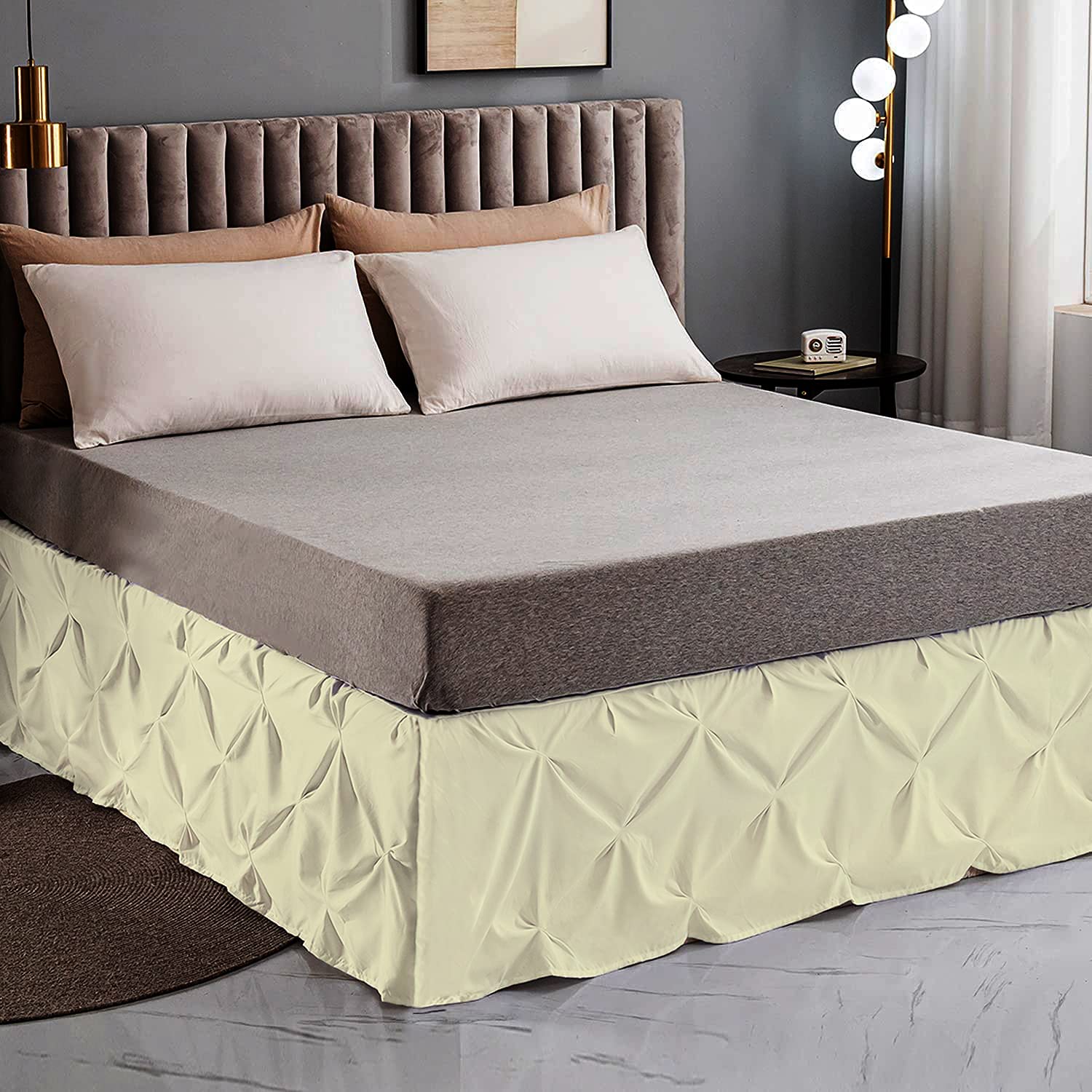 Premium 100% Pure Cotton 600 TC Queen Size Wrap Around Bed Skirt - Ivory Pinch Pleated, 12