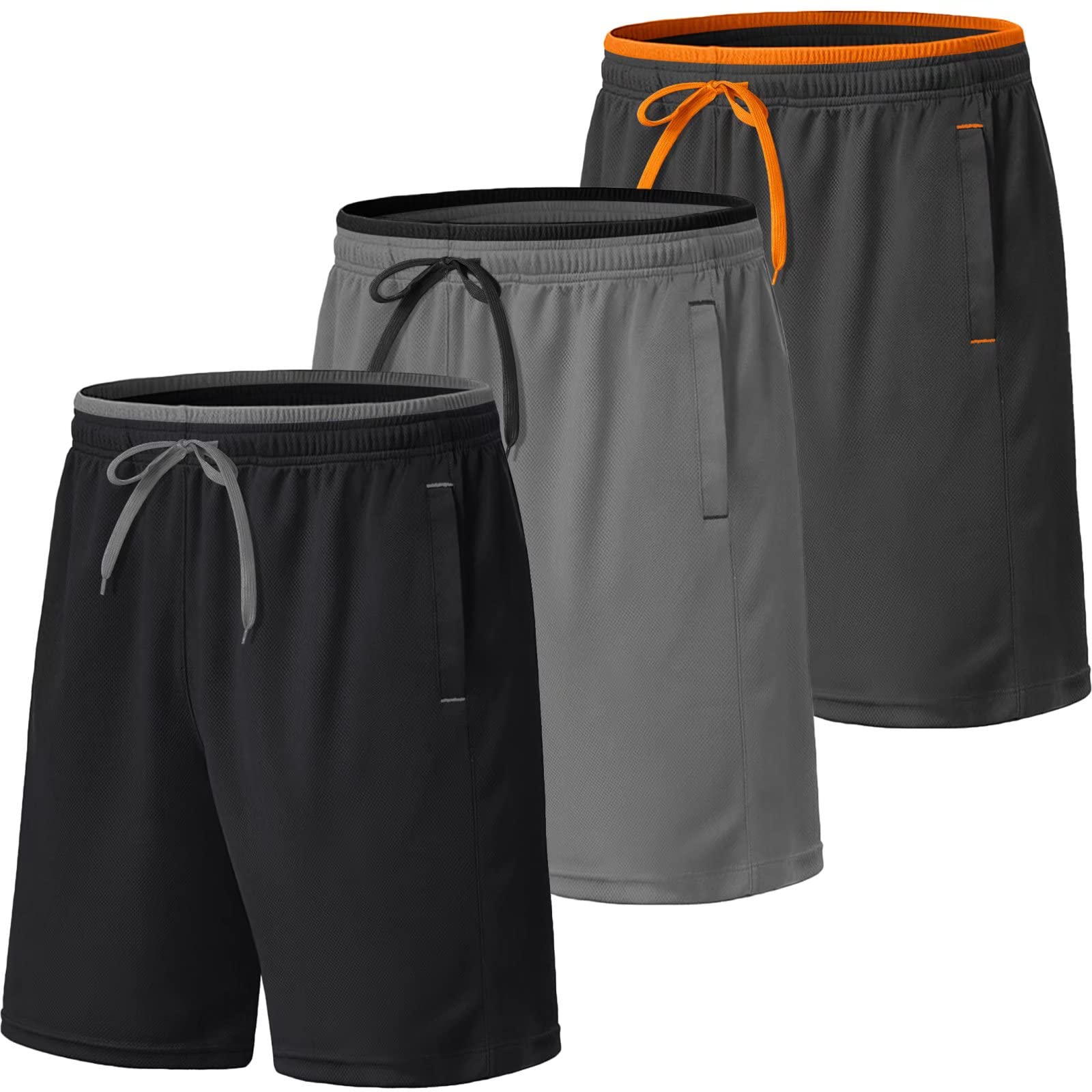 MAGCOMSEN 3 Pack Men's Athletic Running Shorts - Breathable Mesh Gym Workout Shorts with Pockets & Drawstring Waist - Perfect for Jogging, Training & Outdoor Sports