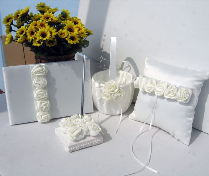 Elegant Wedding Ring Pillow Basket with Rose Buckle & Satin Ribbons - Floral Storage Basket for Flower Girls - Perfect for Wedding Ceremonies, Bridal Showers & Romantic Decor