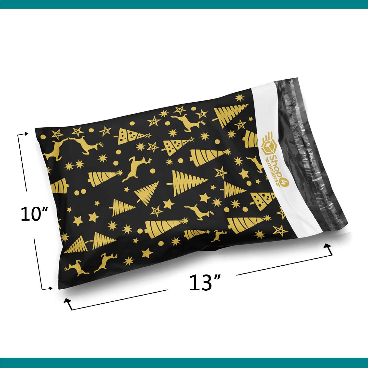 Shop4Mailers 10x13 Christmas Tree Black & Gold Holiday Poly Mailer Envelopes 2 Mil - Perfect for Holiday Shipping, Gift Bags & Festive Packaging